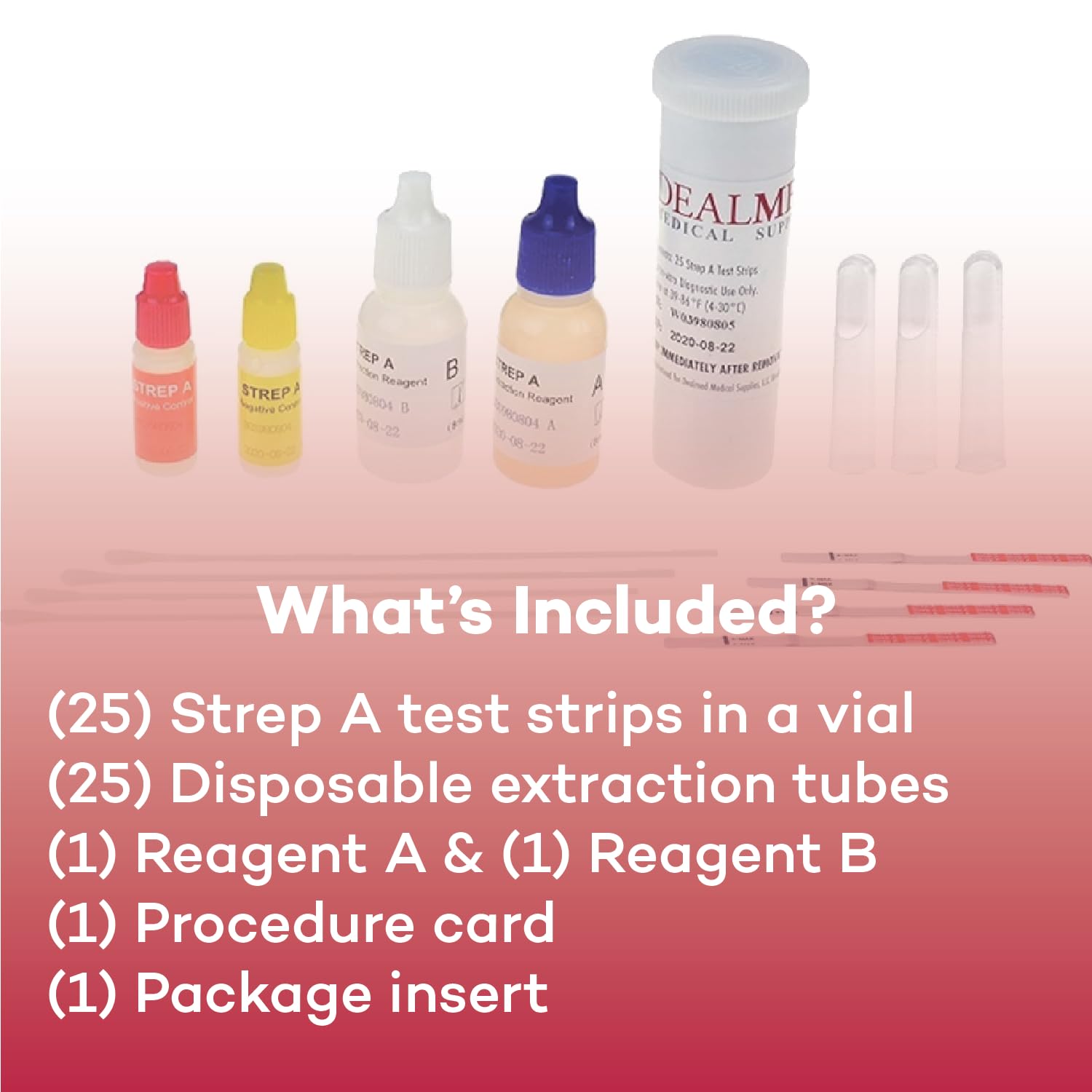 Dealmed Rapid Strep A Test Kit - CLIA-Waived, Made in USA, 25 Tests/Box, Case of 42