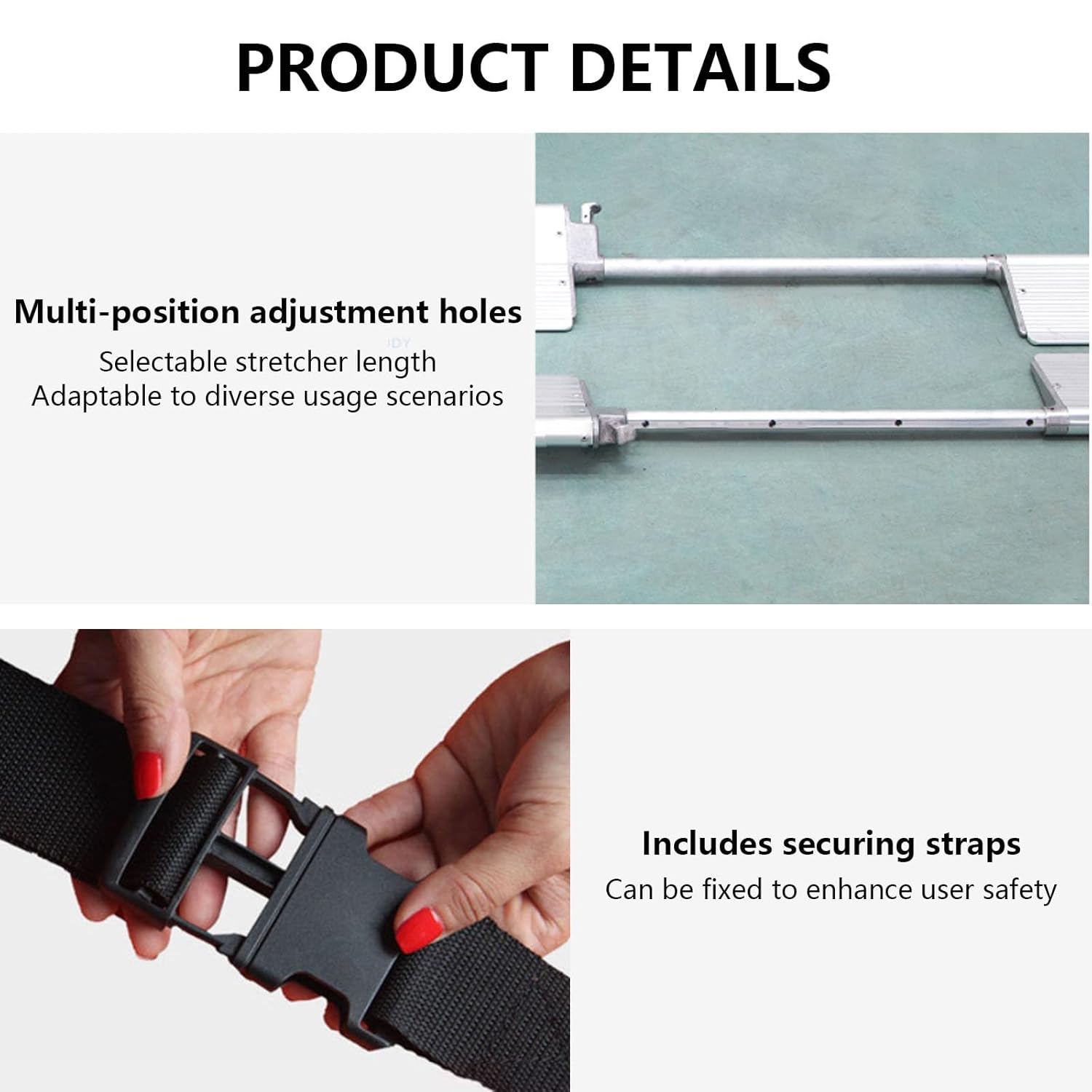 Adjustable Length Aluminum Alloy Scoop Stretcher Foldable Medical Stretcher with Safety Strap Left Right Sides Can Be Separated Suitable for Accident Scenes and Sudden Illnesses Yellow