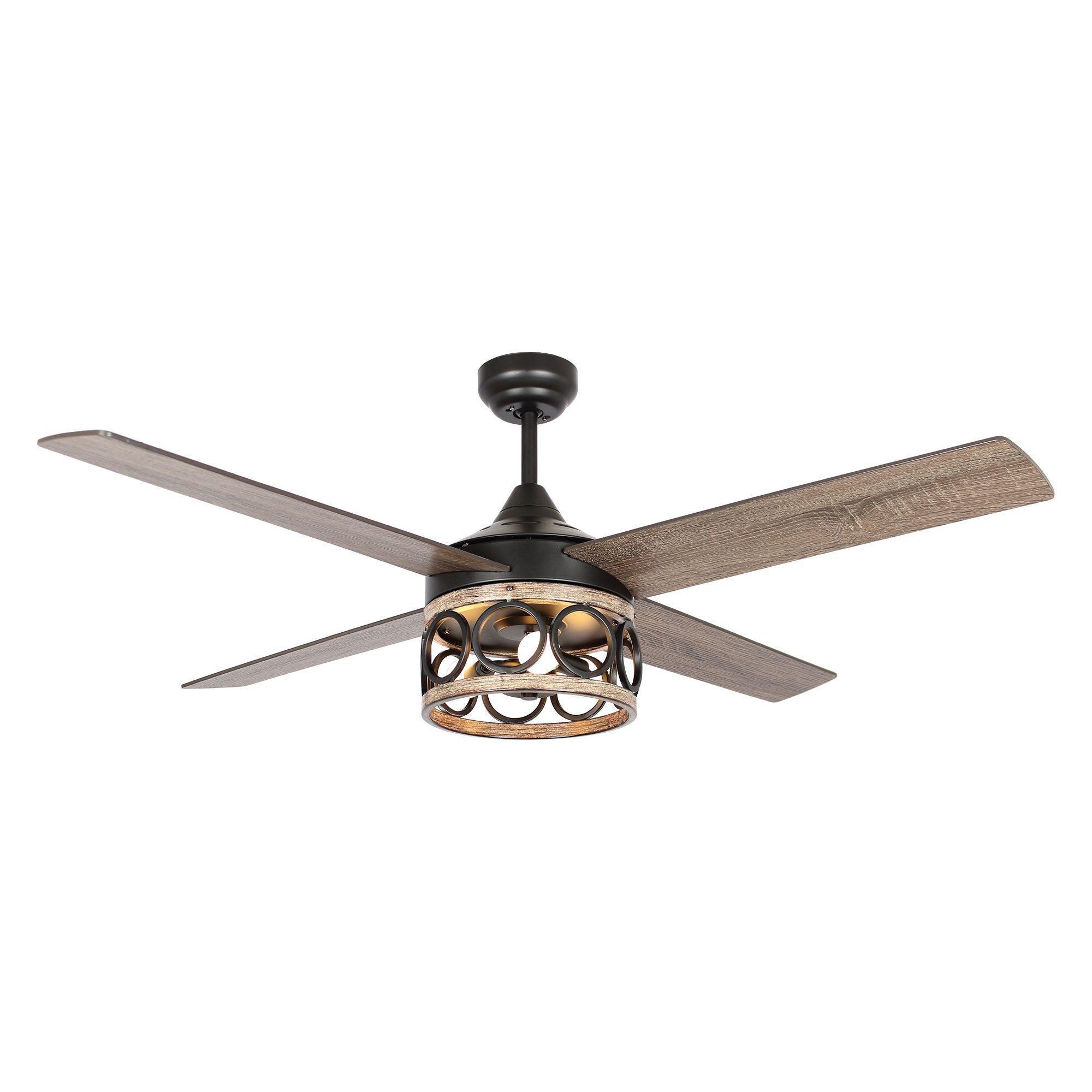 Parrot Uncle 52-Inch Kashmir Farmhouse Downrod Mount Reversible Ceiling Fan with Lighting and Remote Control (F6287QQ110V)