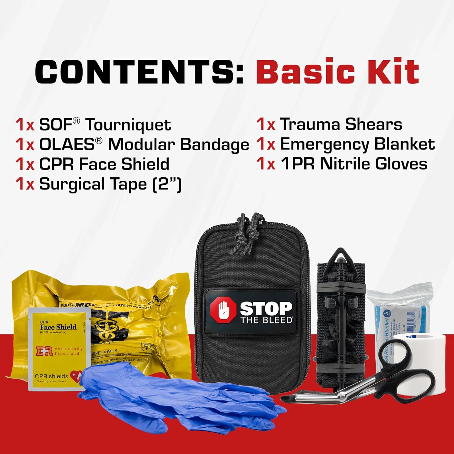 TacMed Solutions Stop The Bleed Kit – Basic Bleeding Control Black Nylon Pouch, Compact, Easy-to-Use Hemorrhage Control Kit, Emergency First Aid with Tourniquet and Emergency Bandage