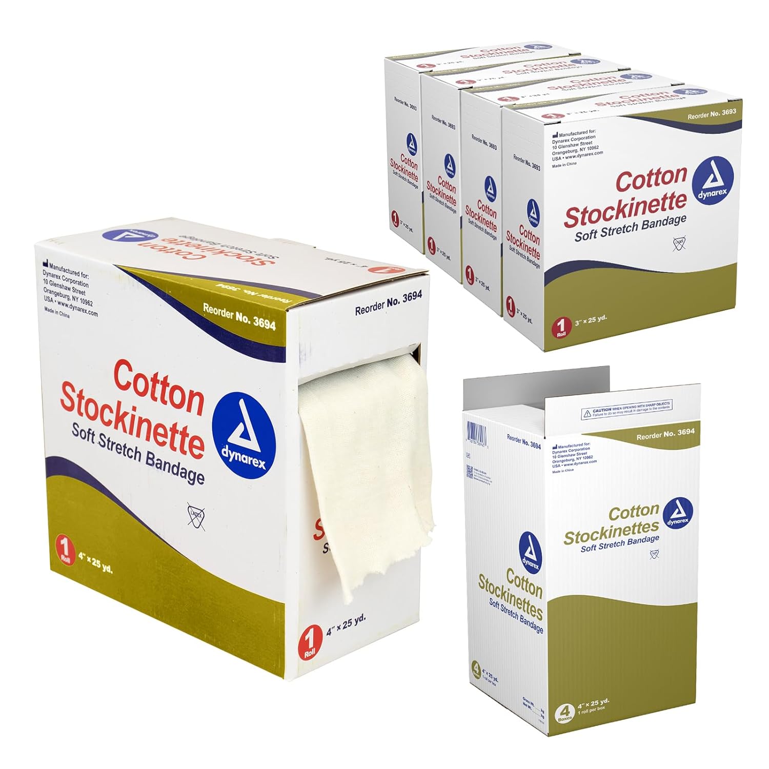 Dynarex Tubular Cotton Stockinette - Non-Sterile Elastic Stockinette Tubing for Legs & Arms - Moisture-Wicking Cast Padding - 4