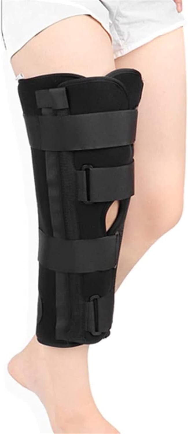 Knee Fixation Brace Full Leg Brace Straight Knee Splint Comfort Rigid Support for Knee Pre and Injury Recovery,Black-20 inches