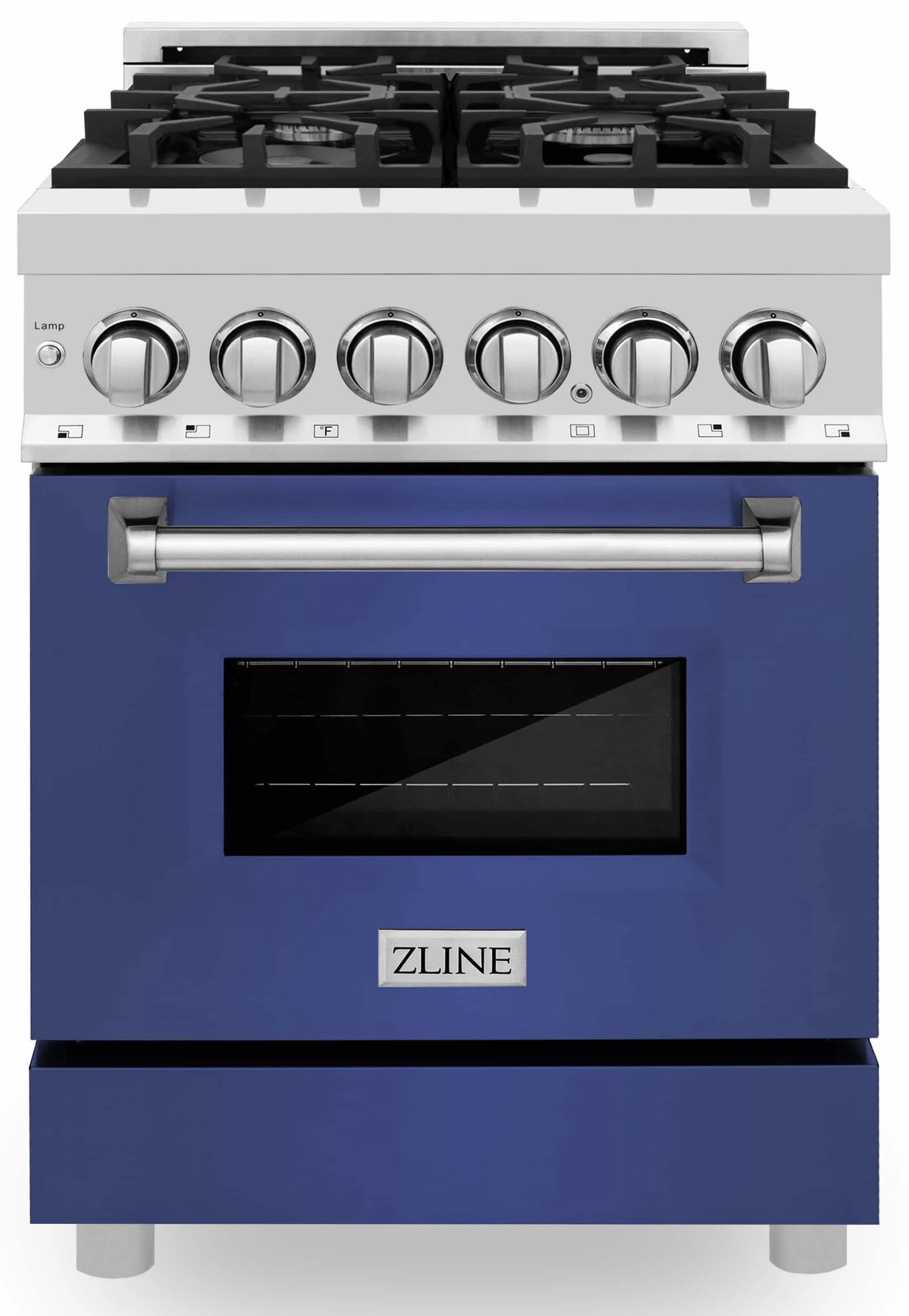 ZLINE 24-Inch 2.8 cu. ft. Dual Fuel Range with Gas Stove and Electric Oven in Stainless Steel and Blue Matte Door (RA-BM-24)