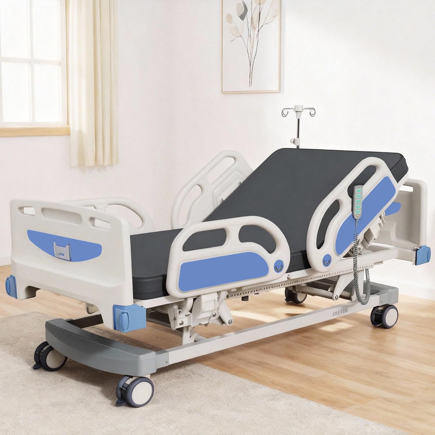 Advanced 5-Function Full Electric Hospital Bed,Adjustable Height Electric ICU Medical Bed for Home Use With 4.7
