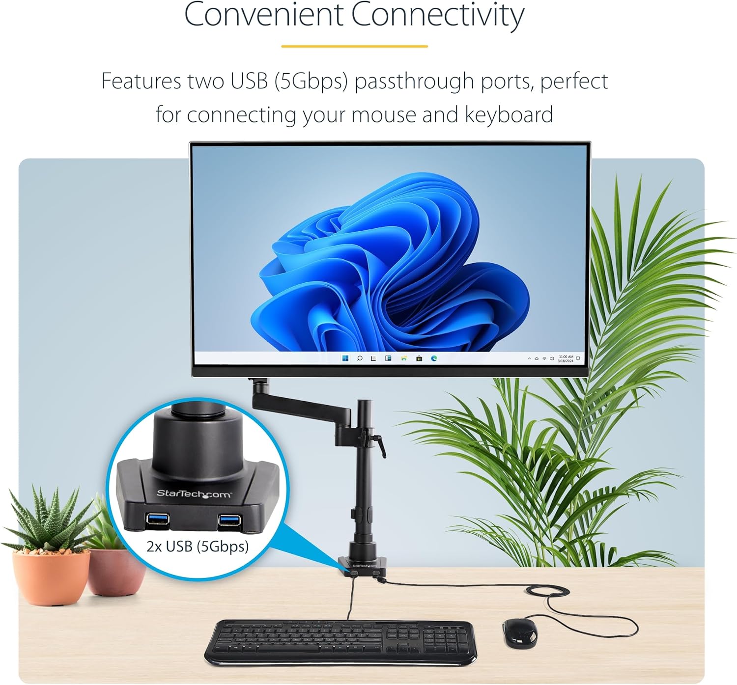 StarTech.com Desk Mount Monitor Arm w/ 2X USB 3.0 Ports for VESA Display up to 34