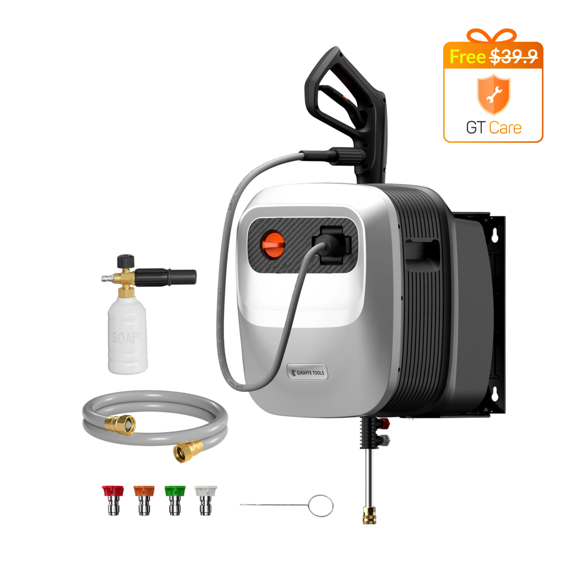 Giraffe Tools Grandfalls Wall-Mounted Retractable Pressure Washer G20, 2500 PSI