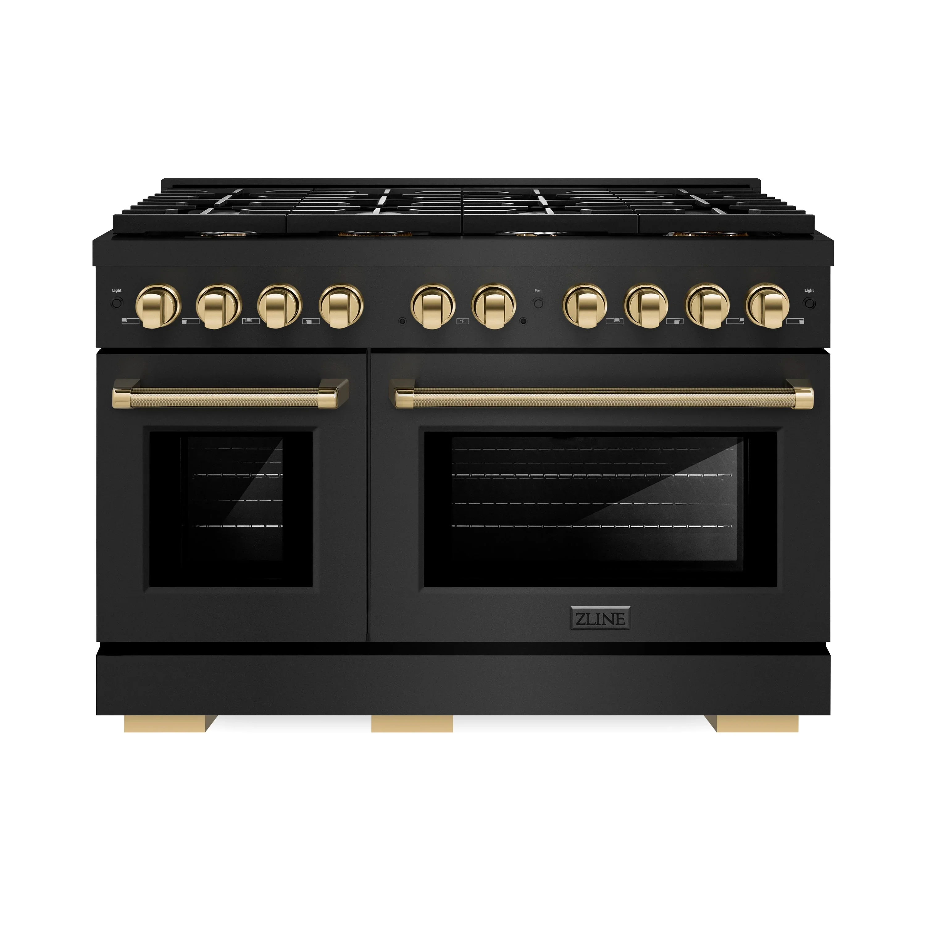 ZLINE Autograph 48-Inch Paramount DuoPro Gas Range in Black Stainless Steel with Polished Gold Helix Handles (PSGRBZ-48-KG)