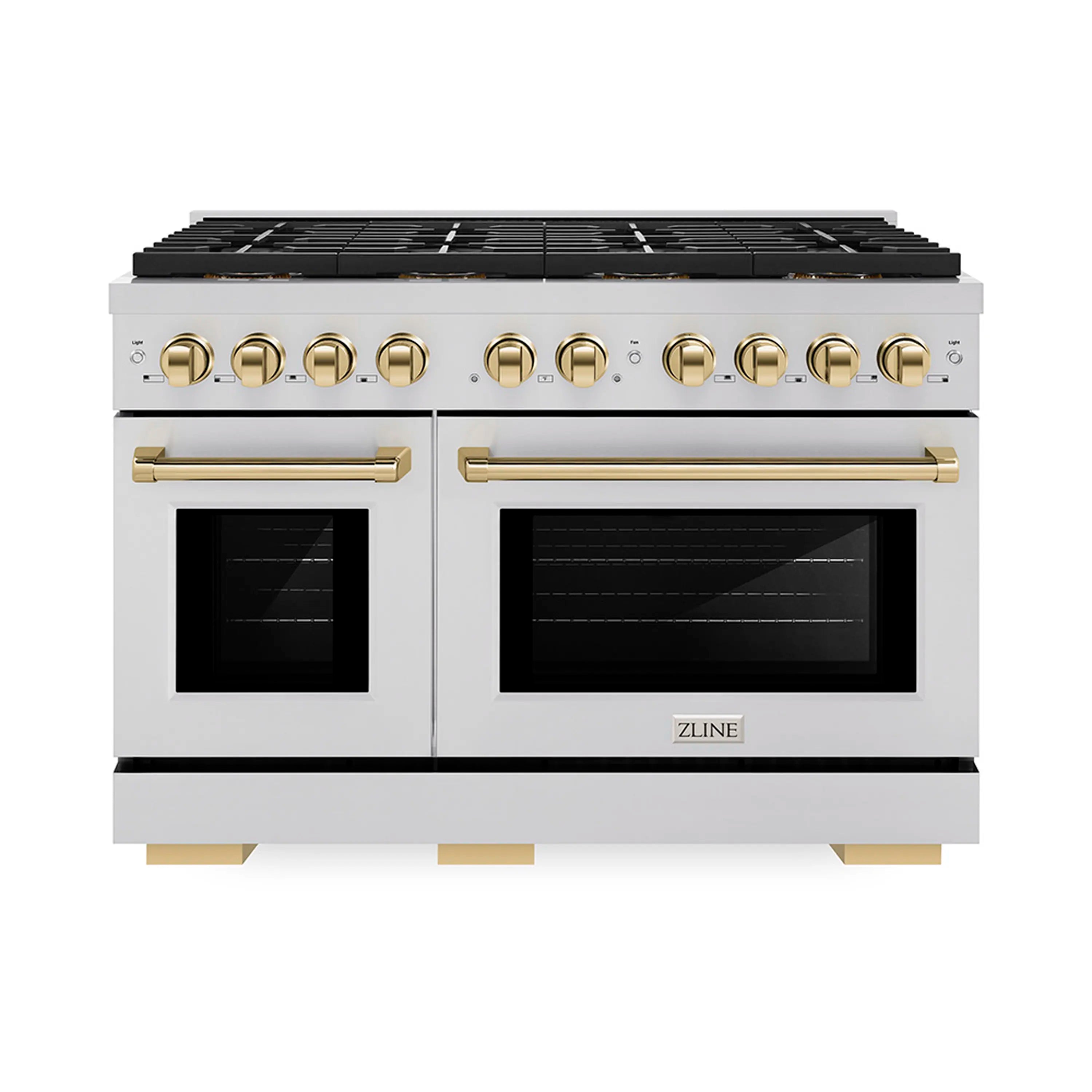 ZLINE Autograph Edition 48-Inch 6.7 cu. ft. Paramount Dual Fuel Range with 8 Burner DuoPro鈩?Cooktop and Dual Ovens in Stainless Steel and Polished Gold Accents (PSDRZ-48-G)