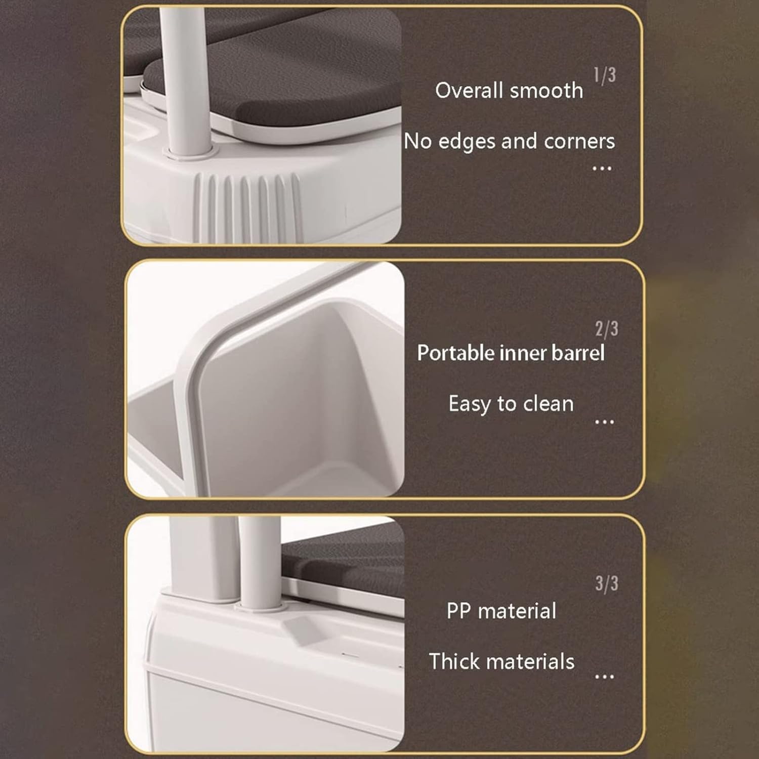 Bedside Commode, Bedside Toilet with Padded Seat and Back Commode Chair for Home Use 3 in 1 Portable Toilet Chair for The Elderly Disabled Khaki