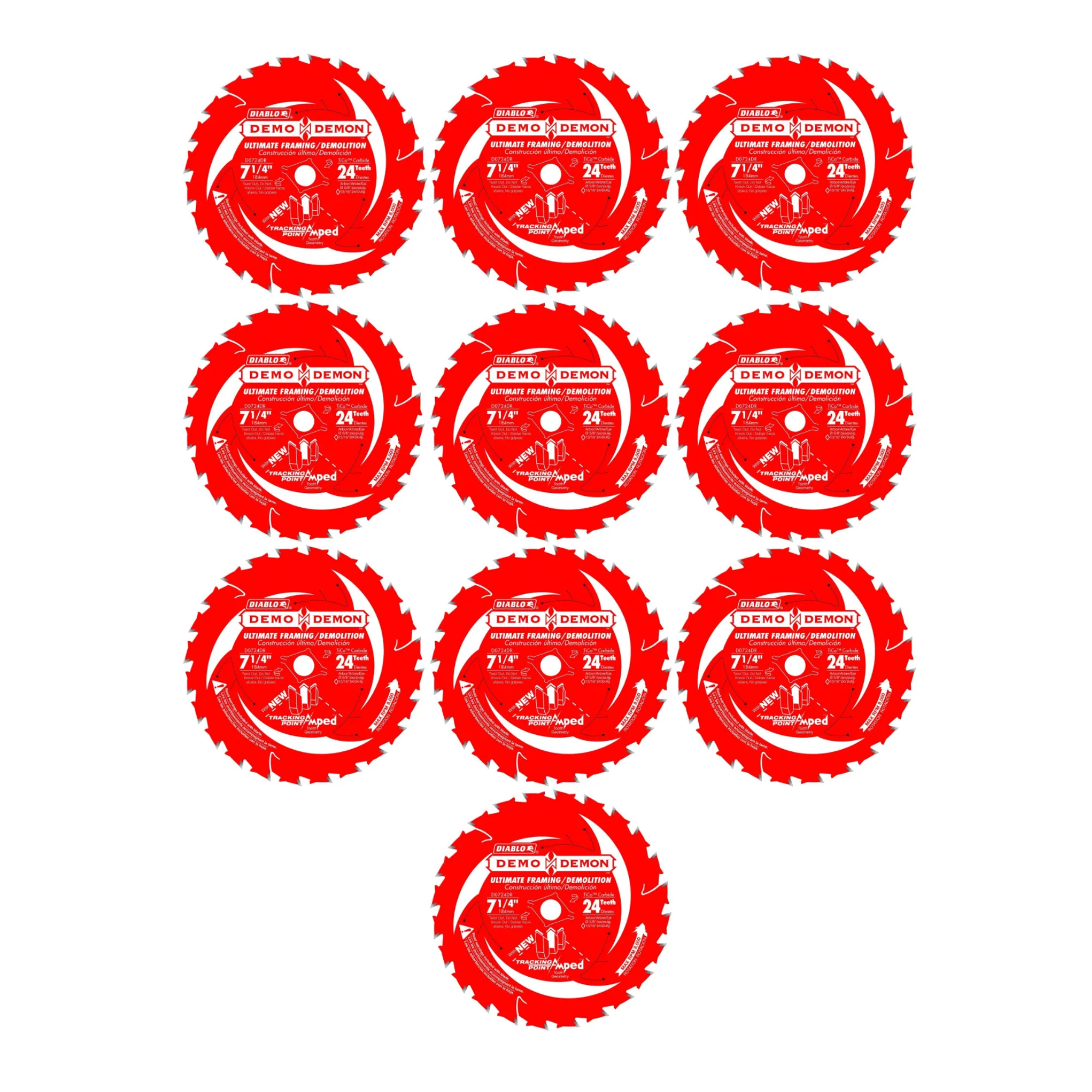 Freud D0724DA Diablo Demo Demon 7-1/4' x 24-Tooth Circular Saw Blades (10 Pack)