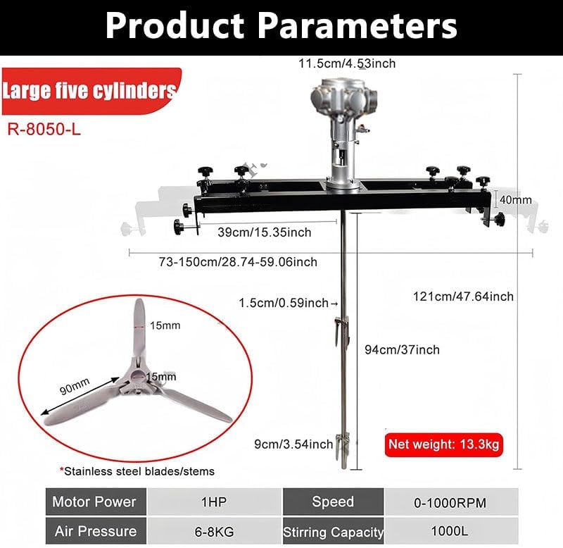 Heavy-Duty Pneumatic IBC Mixer | Electric 3-Cylinder Stirrer for Paints, Coatings & Viscous Liquids | Industrial Barrel Blender for Ink, Chemicals & Adhesives Mixing