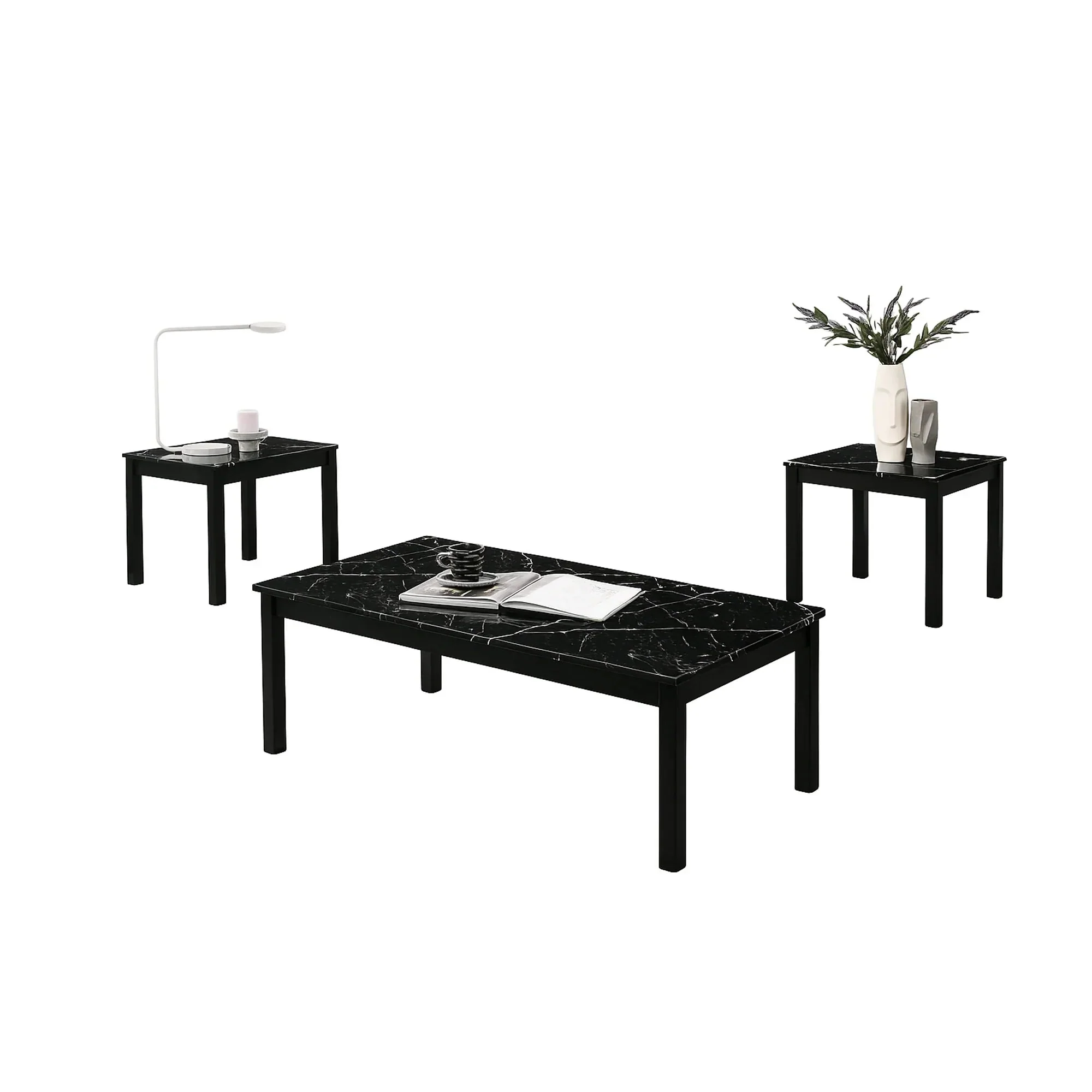 Parrot Uncle Findlay 3-Piece 47.5-Inch Rectangle Faux Marble Top Coffee Table Set with Solid Wood Legs
