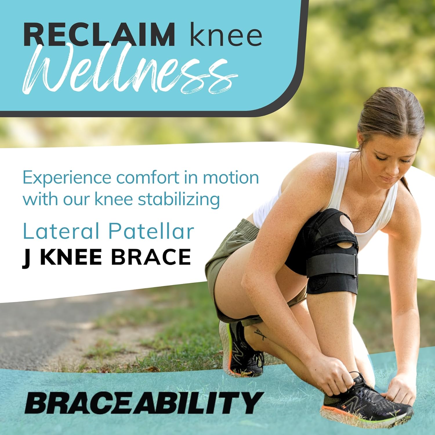 BraceAbility J Patella Knee Brace - Lateral Patellar Stabilizer with Medial and J-Lat Support Straps for Dislocation, Subluxation, Patellofemoral Pain, Left or Right Kneecap Tracking (Medium)