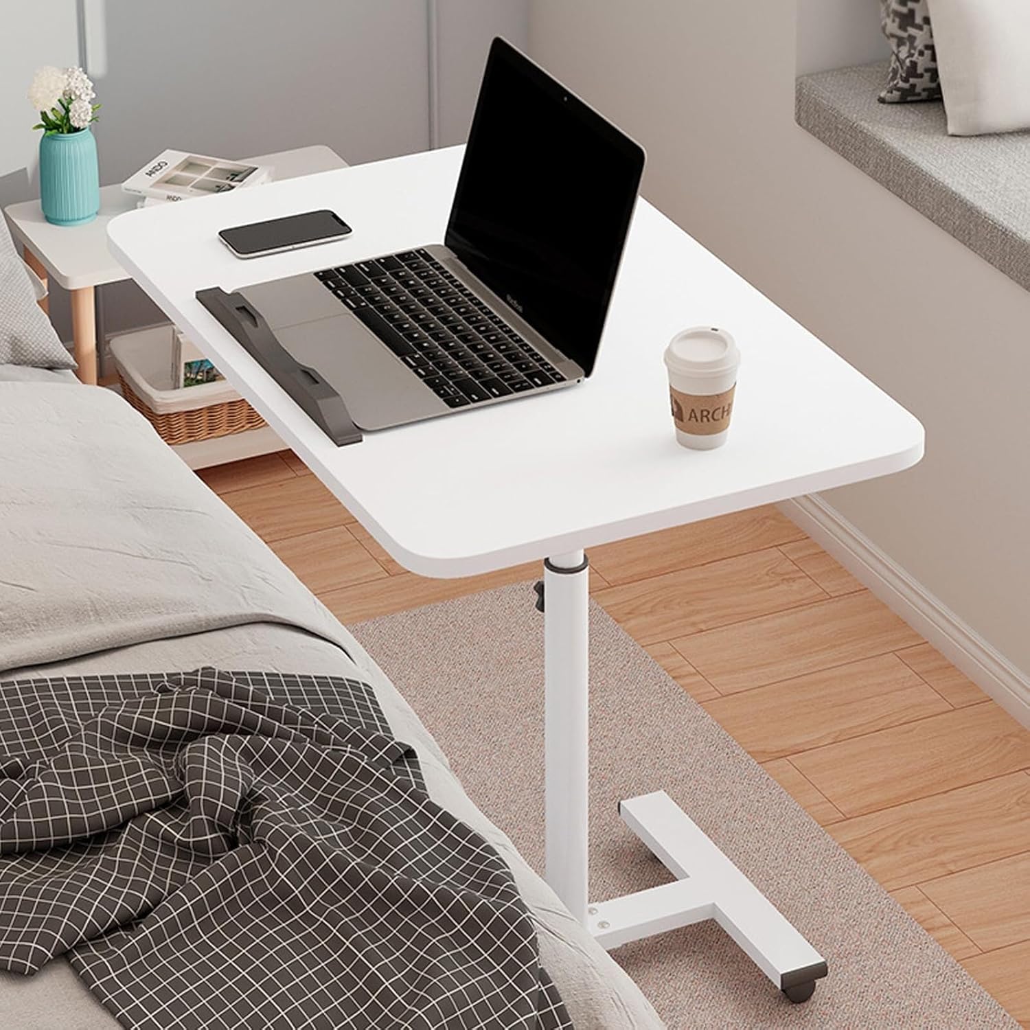 Overbed Table Height Adjustable Overbed Table Laptop Stand for Bed - Hospital Table Over Bed Desk with Standing Desk Feature, Suitable for Varying Bed Heights
