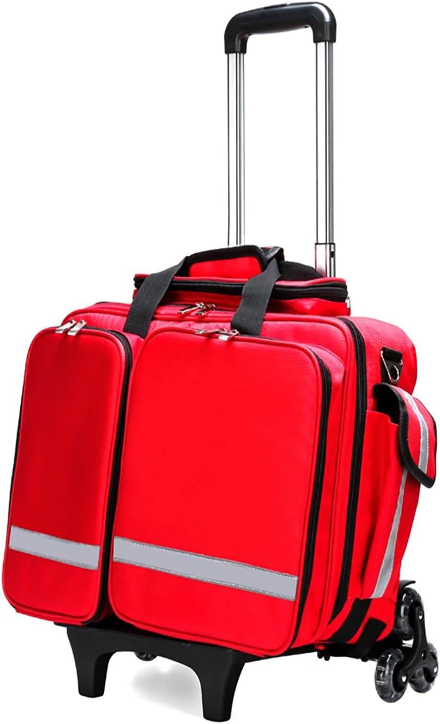 Suitable for EMT,Wheeled Medical Trolley Bag Professional First Aid with Internal Dividers, Large Capacity Portable Outdoor Waterproof Emergency Responder Trauma(A)
