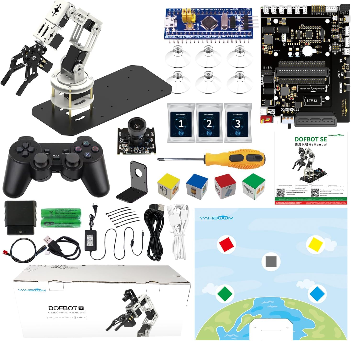 Yahboom Robot Arm ROS Virtual Machine as Controller Programmable AI Visual Recognition 6DOF Mechanical Arm Research Robot DOFBOT-SE (VM Software Not Support MAC)