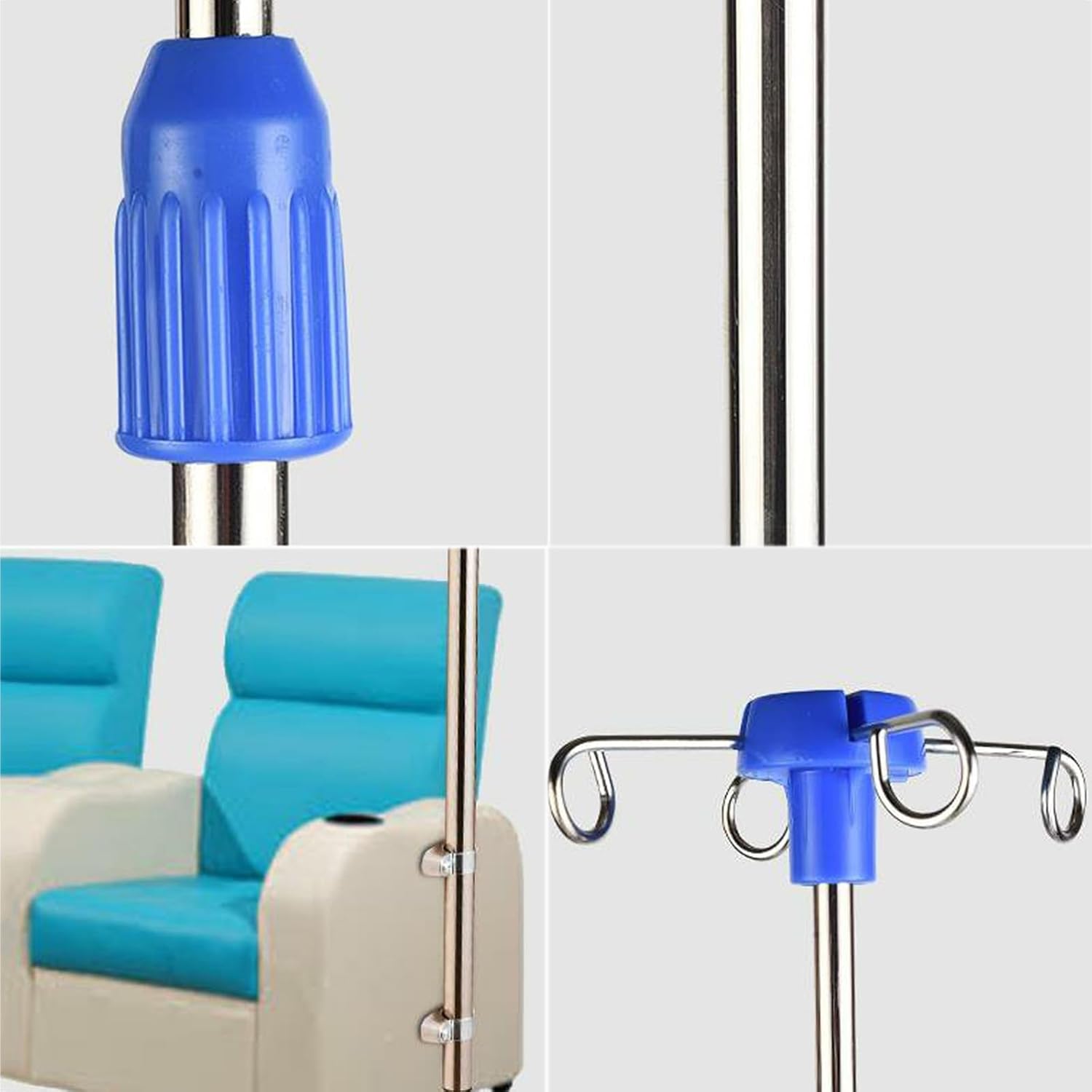 Height Adjustable IV Infusion Stand - Stainless Steel with 4 Hooks, Telescopic Design, Easy Install Bed Pole for Hospital & Home Use - Medical Equipment (White)