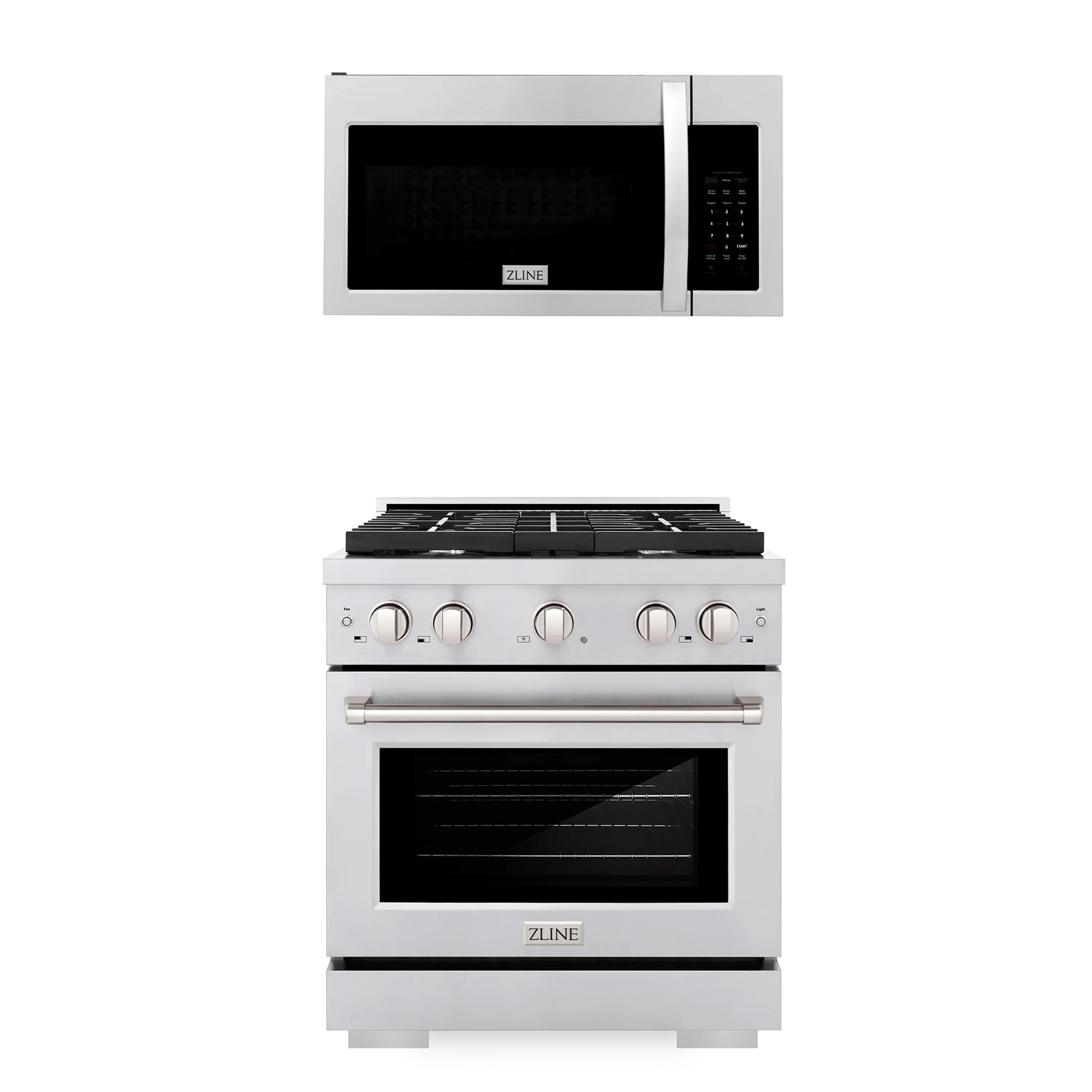 ZLINE 2-Piece Appliance Package - 30-Inch Gas Range and Over-the-Range Microwave in Stainless Steel (2KP-SGROTR30)