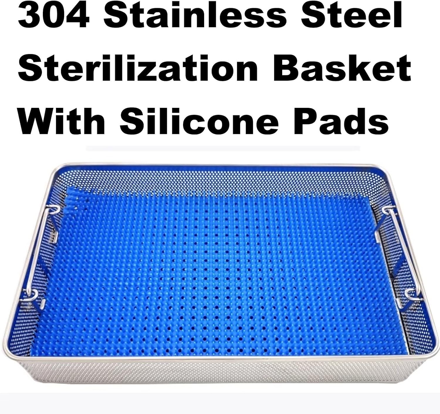 304 Stainless Steel Medical Surgical Instrument Sterilization Box High Temperature and High Pressure Sterilization Basket with Lid Equipped with Silicone Pad,Dental Trays(15.7X9.8X2.8in)