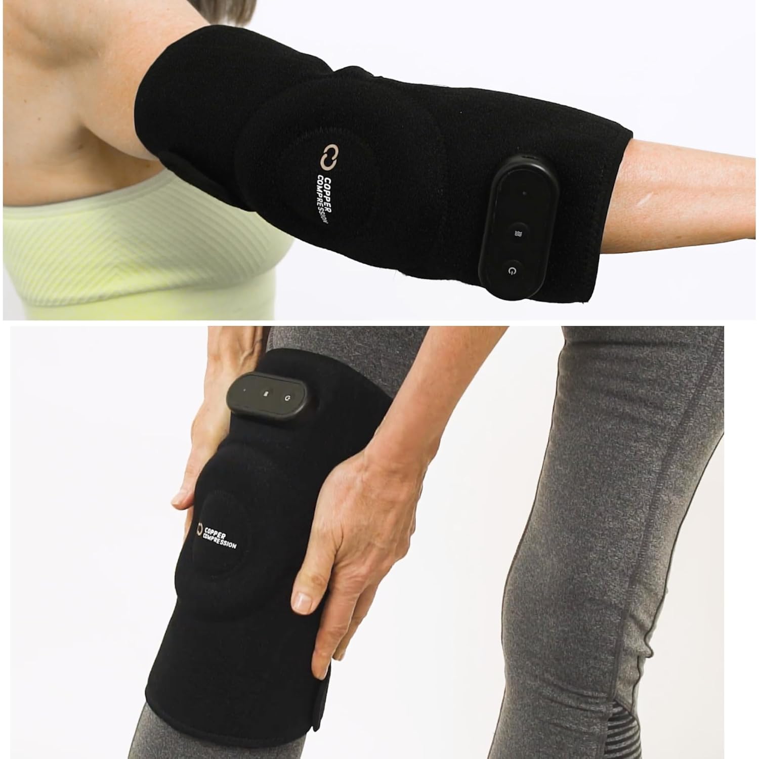 Copper Compression CopperVibe Vibration + Heat Therapy Knee/Elbow Brace Support Vibrating Heating Pad Massager for Joint Pain Relief, Arthritis, Meniscus Tear, Tennis - For Women & Men - 1 Wrap