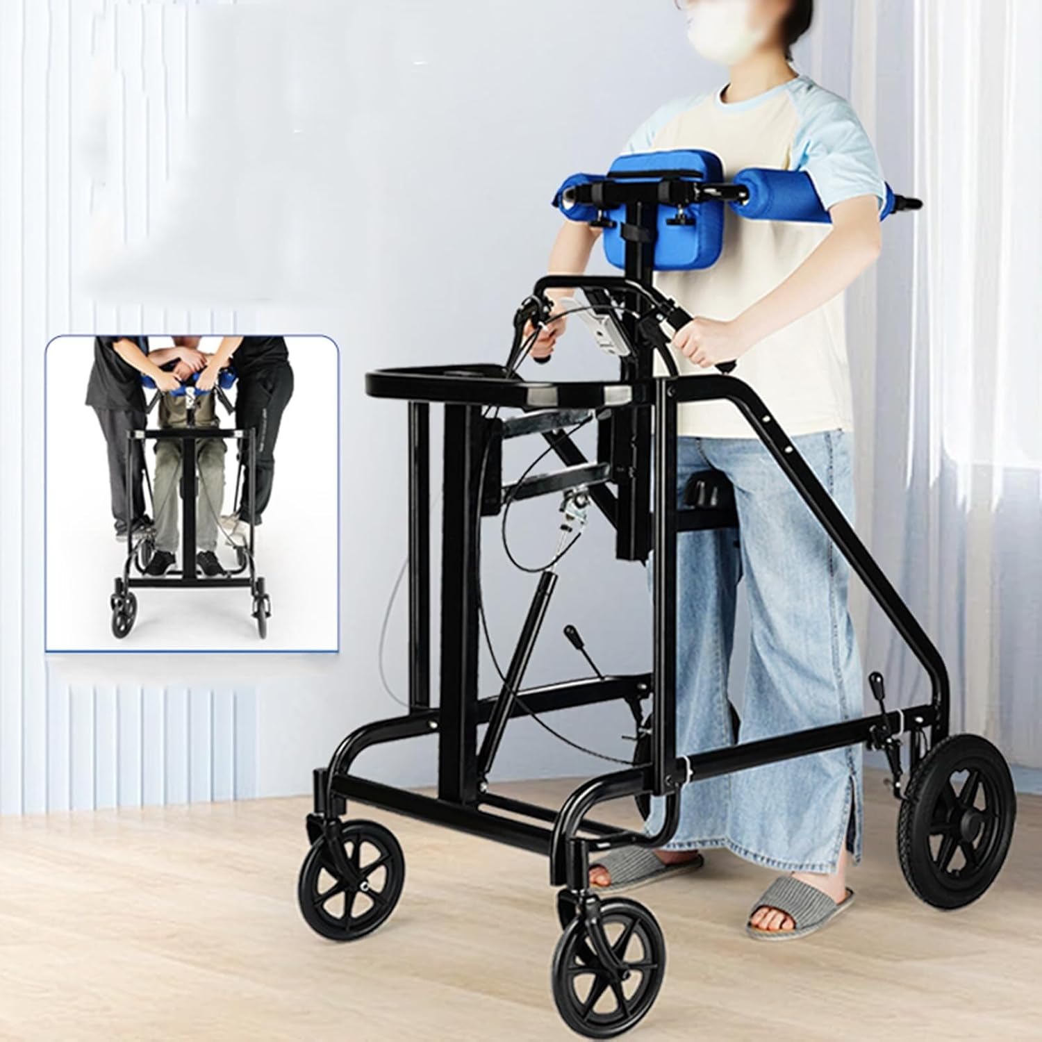 Frame Elderly Walking Aid Wheel Walking Frame with Armrest Support Pad Walking Frame Thick Aluminum Alloy Rehabilitation Auxiliary Walking