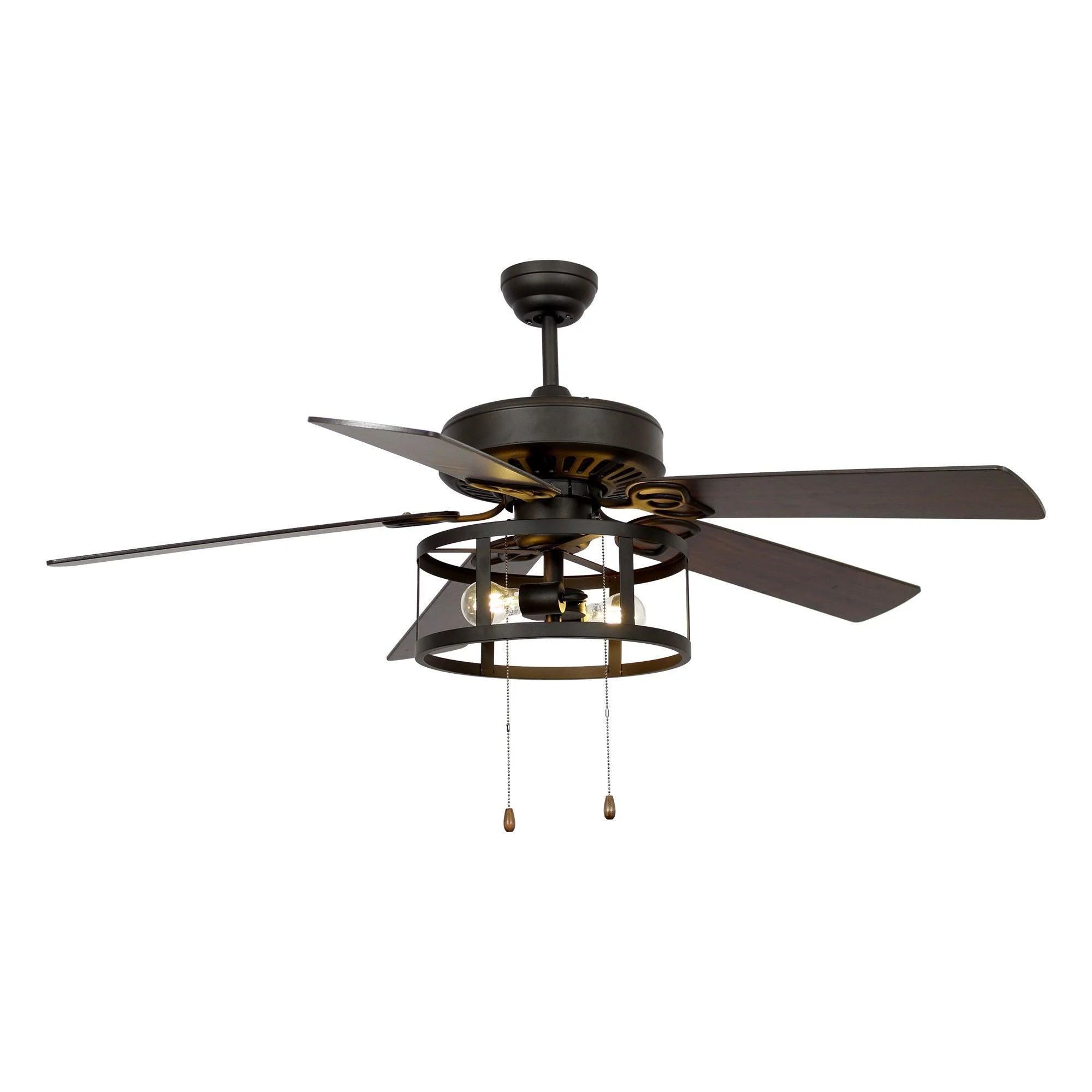 Parrot Uncle 52-Inch Urbana Downrod Mount Reversible Industrial Ceiling Fan with Lighting and Pull Chain (F6313110V)