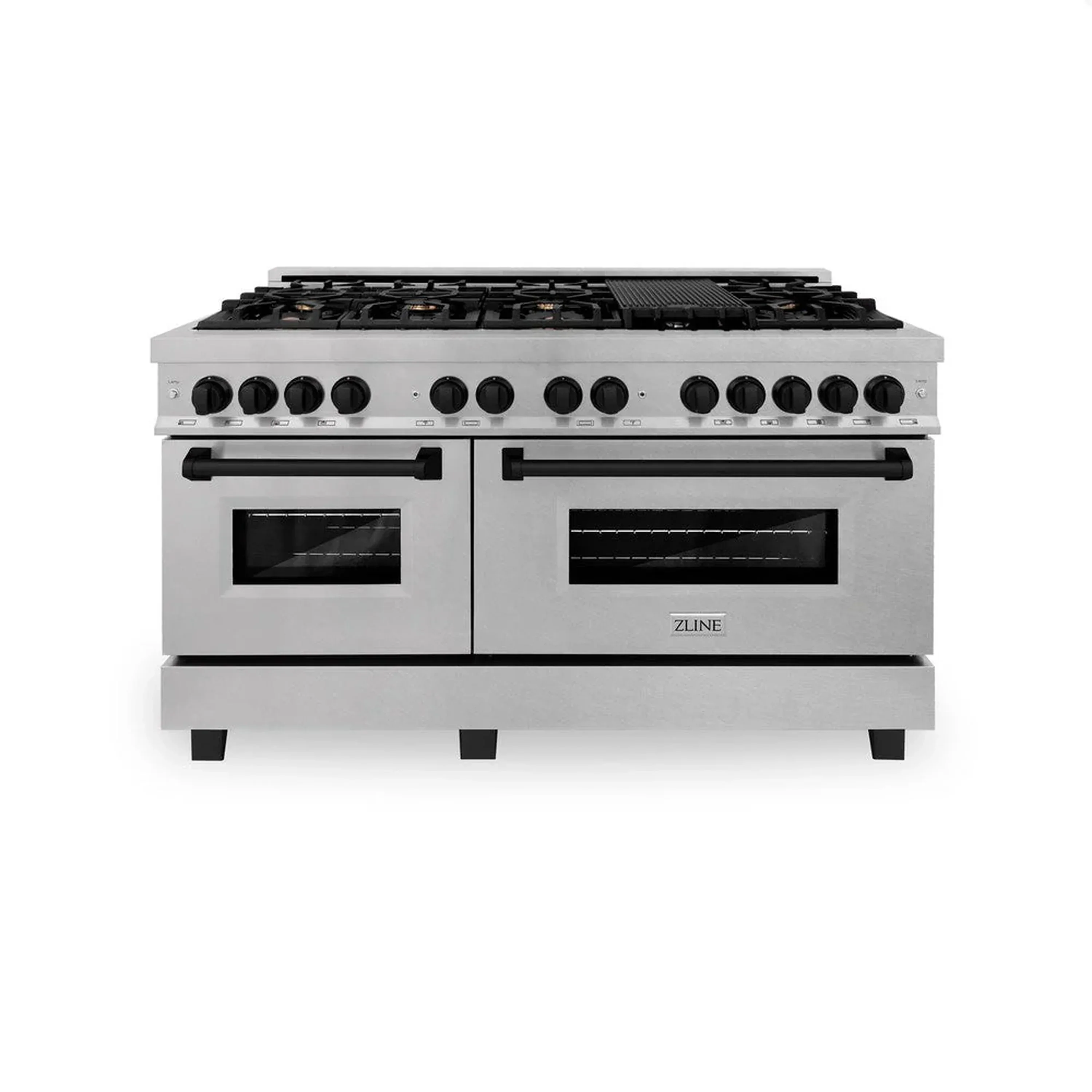 ZLINE Legacy Series Autograph Edition 60-inch Dual Fuel Range with Gas Stove and 7.4 Cu. Ft. Electric Oven in Fingerprint Resistant Satin Stainless Steel with Matte Black Accents (RASZ-SN-60-MB)