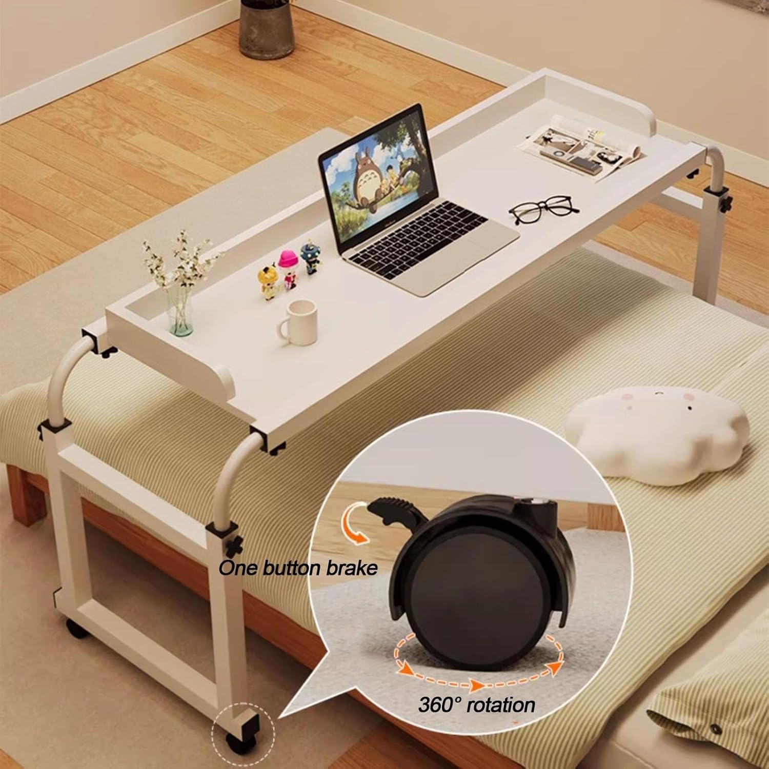 Overbed Overbed Table with Wheels,Mobile Desk with Adjustable Height Food Tray Desk Rolling Medical Table Computer Desk Over-Bed Tables with Wheels Mobile Multi Functional Table Standing Wor