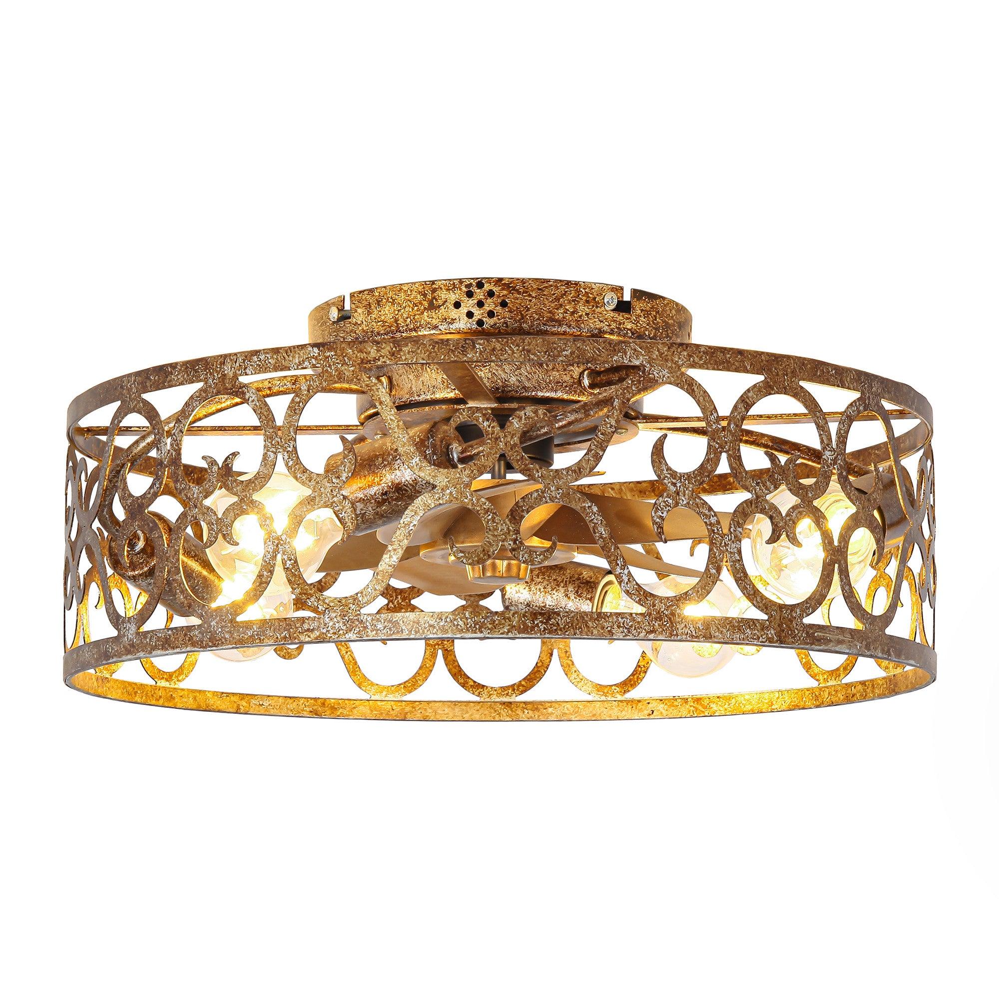 Parrot Uncle 18-Inch Vintage Distressed Golden Industrial Flush Mount Ceiling Fan with Light APP and Remote Control (BBF3008)