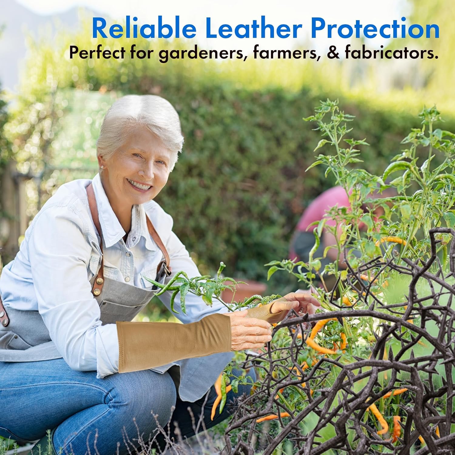 Arm Chaps Leather Protective Sleeves Arm Guard - Prevent Cuts, Scratches & Bruises - Genuine Cowhide - Ideal for Gardening & Construction - Left & Right Form-Fitting. Tan (1 Pair/XX-Small).