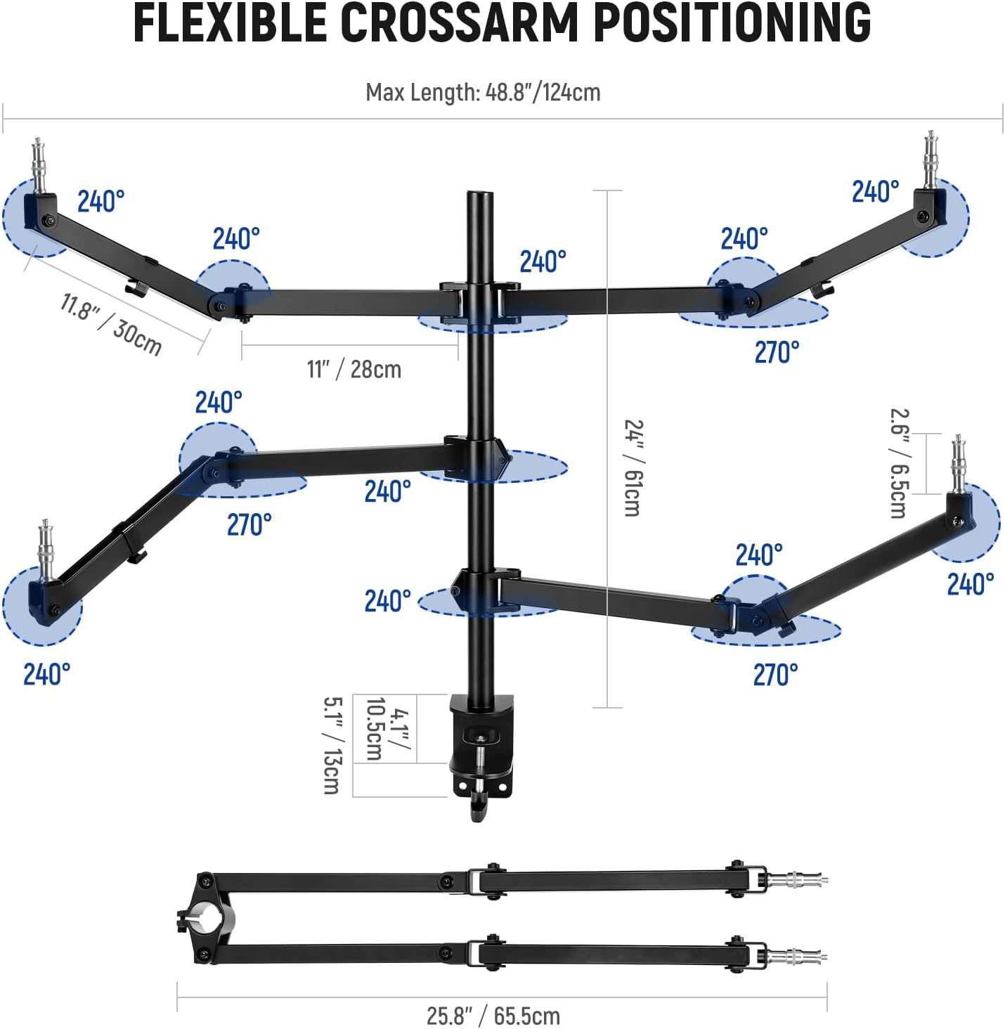 NEEWER Desktop Camera Stand, Overhead Phone Webcam Mount Stand with 4 Flexible Articulating Arms, 3/8