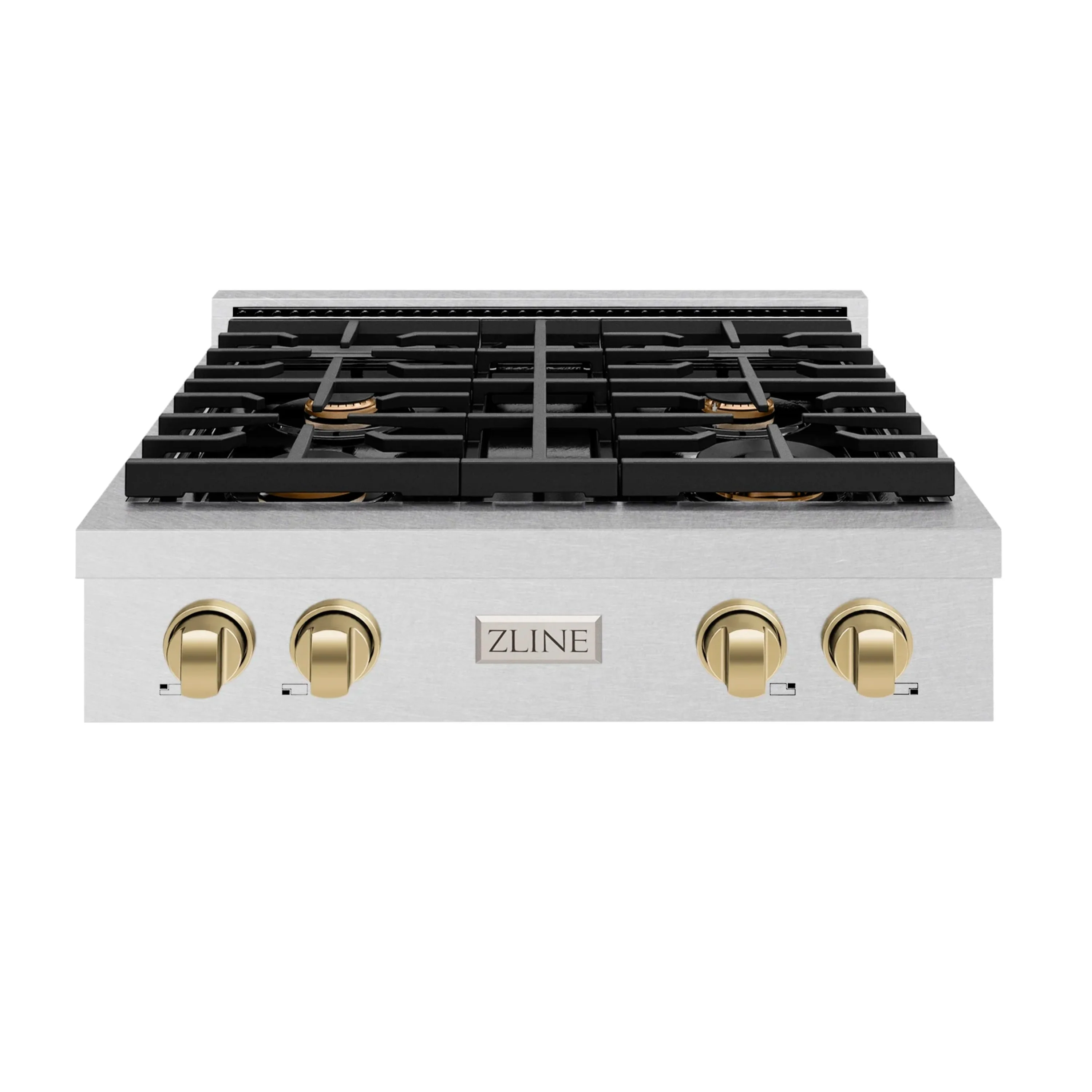 ZLINE Autograph Edition 30-Inch Paramount Gas Rangetop with 4 Burners and Porcelain Cooktop in Satin Stainless Steel with Champagne Bronze Accents (SRTSZ-30-CB)