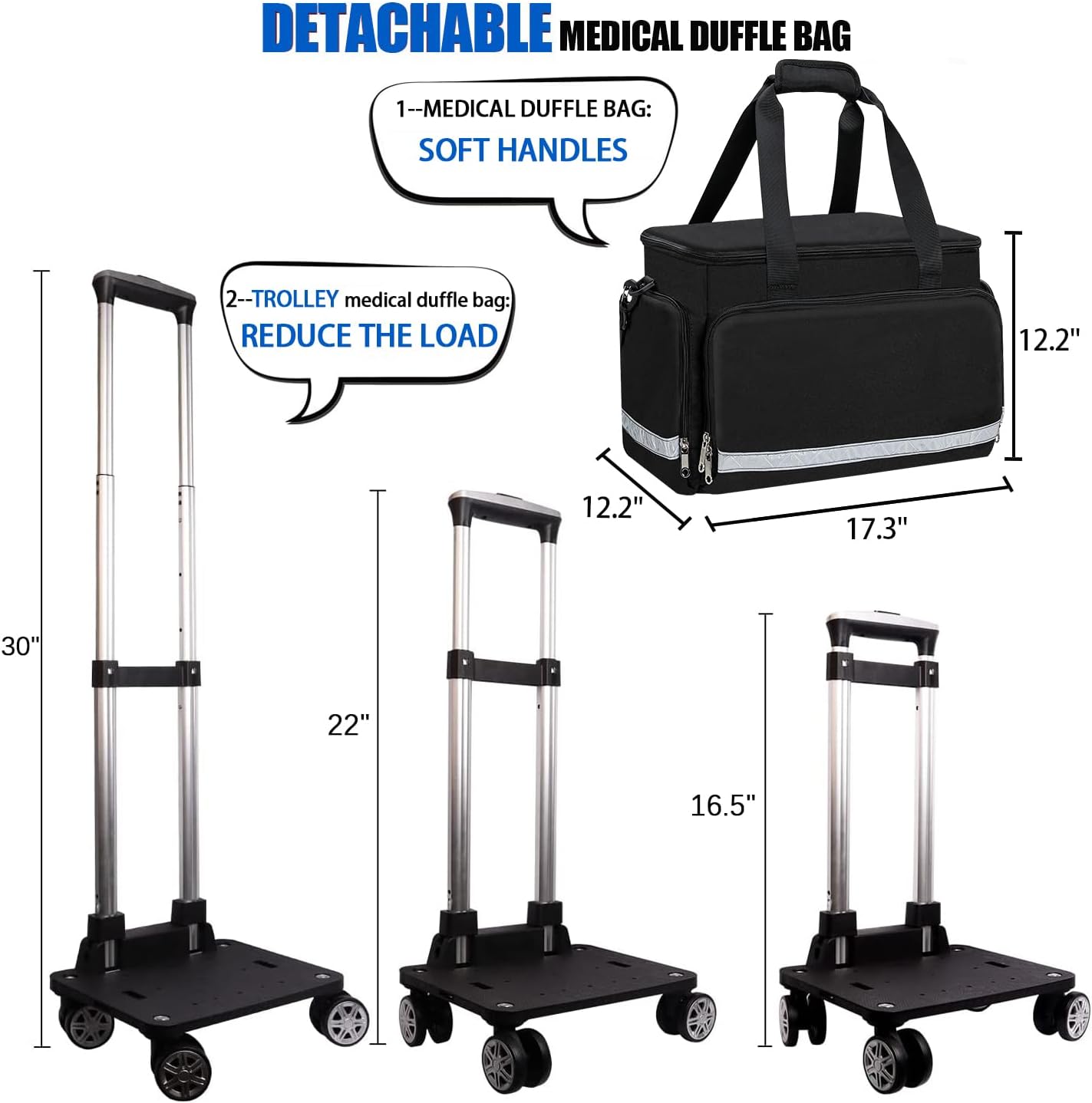 Medical Bag Rolling Roller Bag Trolley Duffel Nurses EMT CNA RN Empty for First Aid Responder Home Health Care Nursing Student Roll Duffle Bag Carry on Wheels Wheeled Work Physicians Doctor