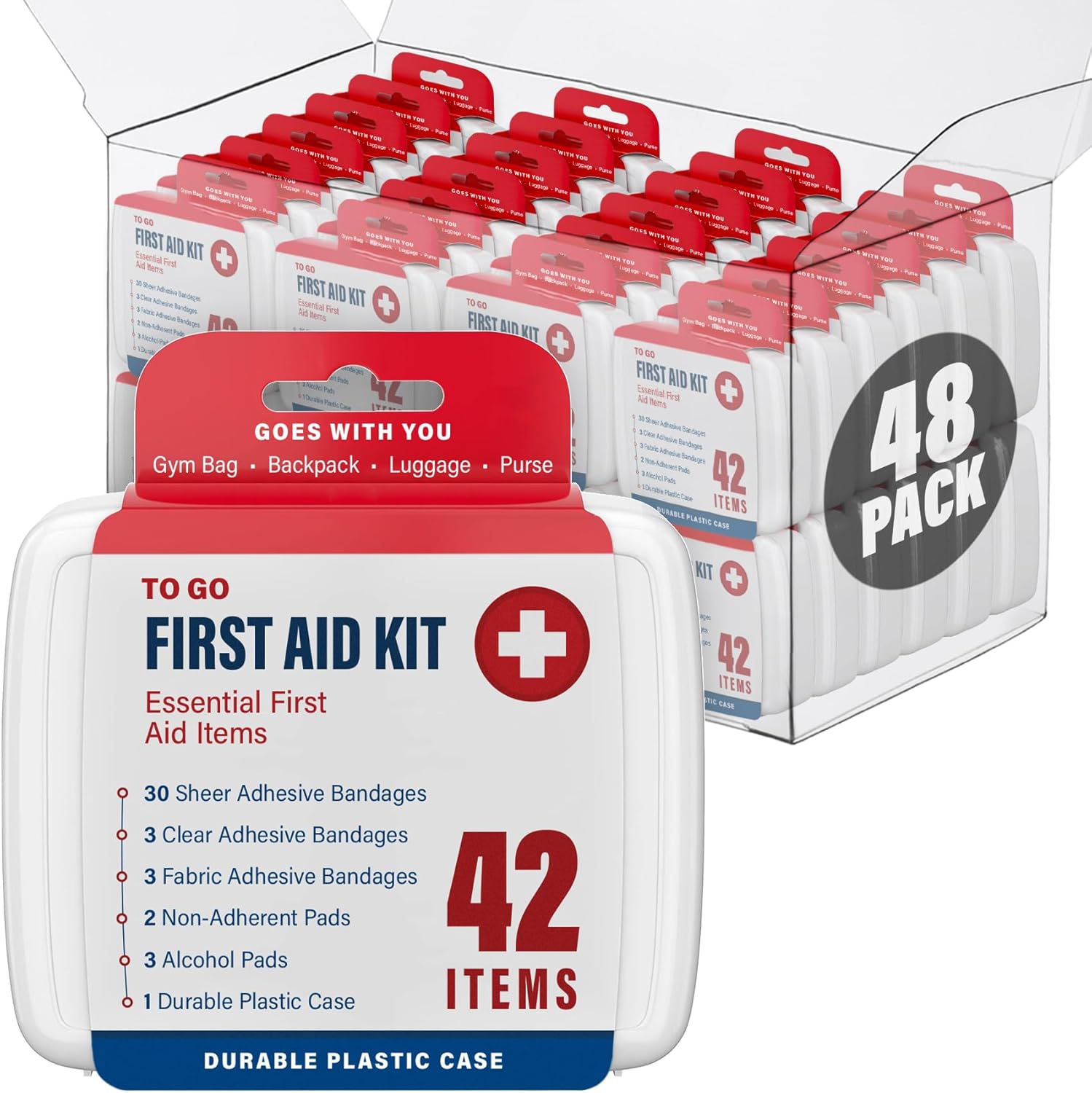 DecorRack 2000 Piece First Aid Kit, 48 Individual Boxes of 42 Items Each, First Aid Kits for Minor Cuts, Scrapes, Travel, Car, Home, Work, Field Trips or Camping (2000pcs, 48 Pack)