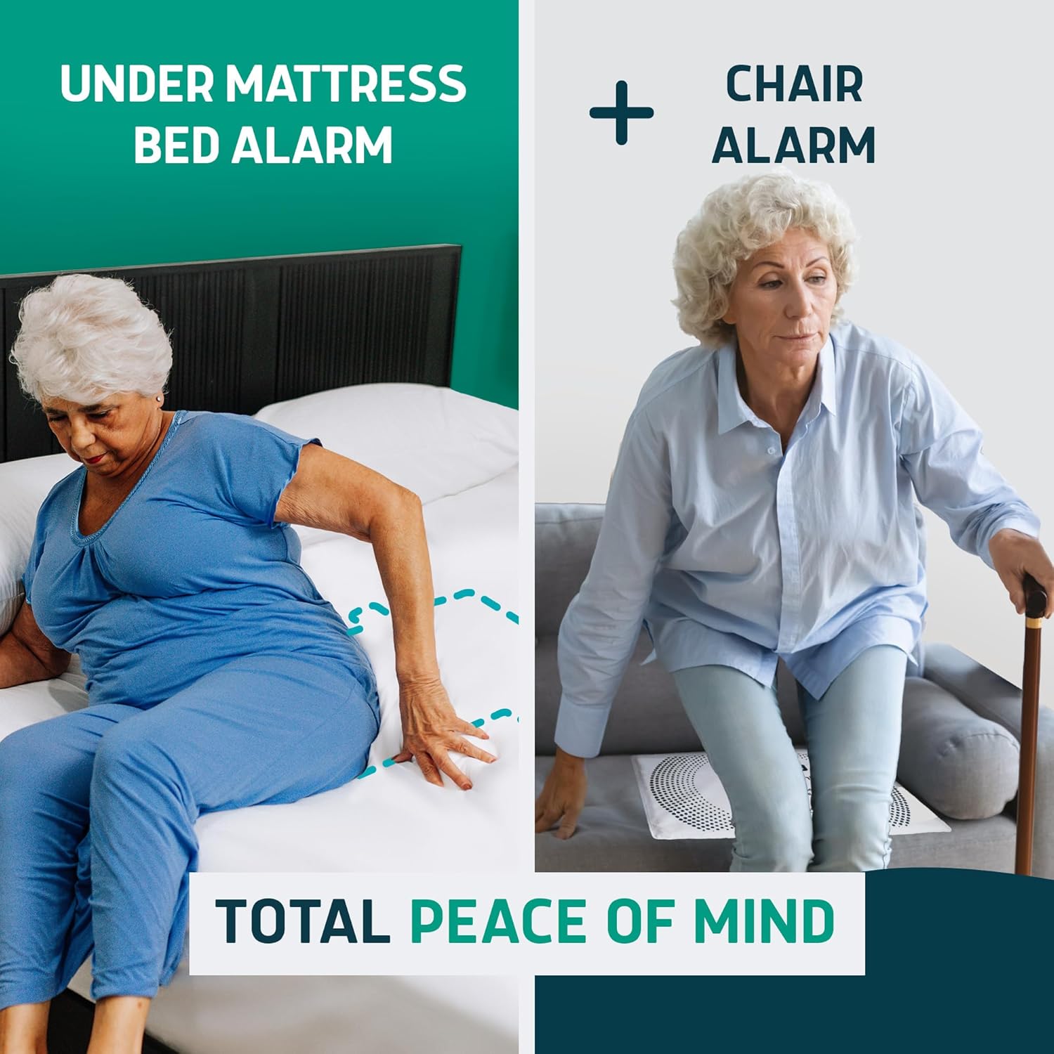 Lunderg Under Mattress Bed Alarm for Elderly Adults & Chair Alarm Set - Wireless Early-Alert Mattress Pad, Chair Pad & Pager - Bed Alarms and Fall Prevention for Elderly and Dementia Patients