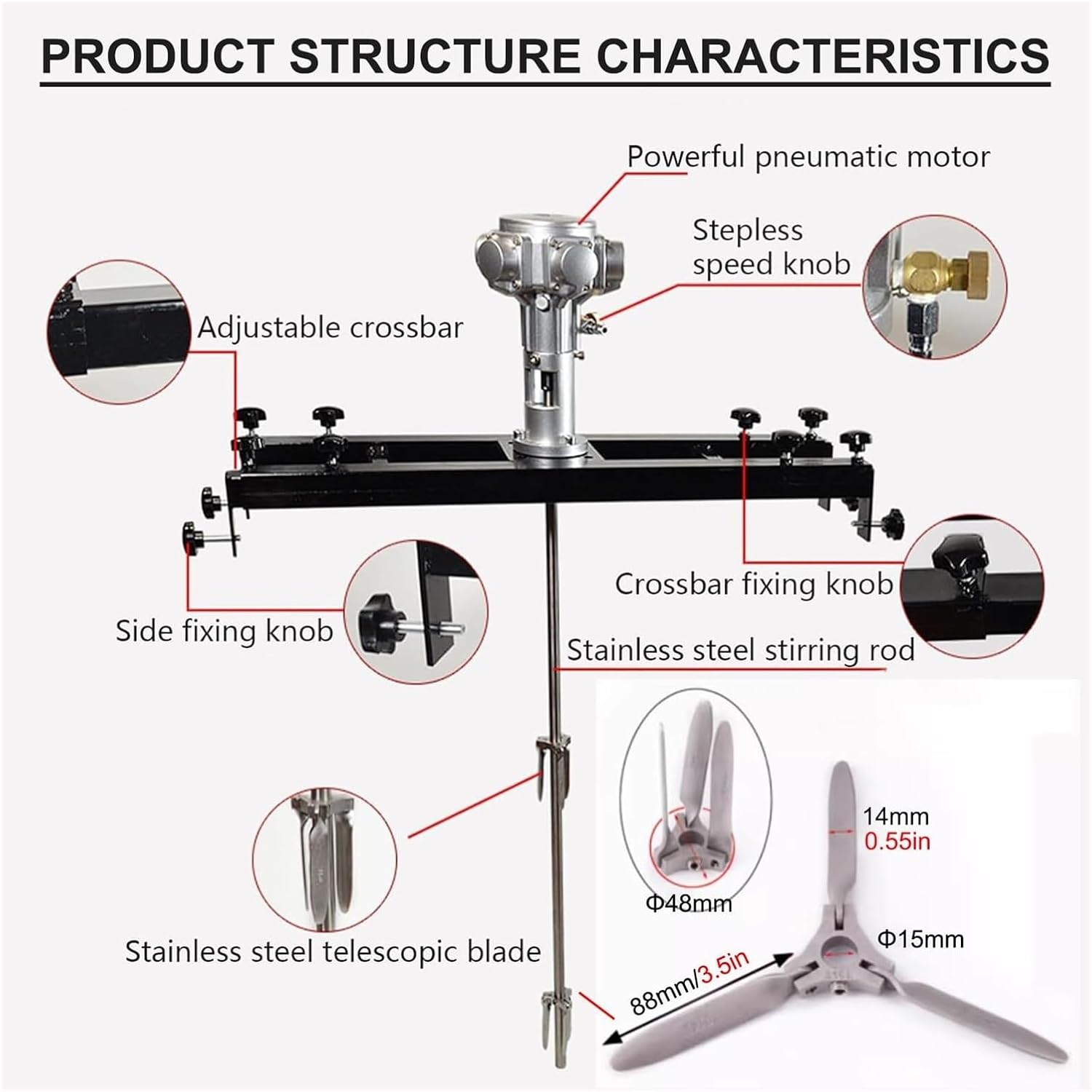 Paint Mixer 1000L, Pneumatic Bracket Mixer, Paint Stirring Machine, Ink Dissolver Agitator, Commercial Pneumatic Paint Stirrer(Large 5 Cylinder)