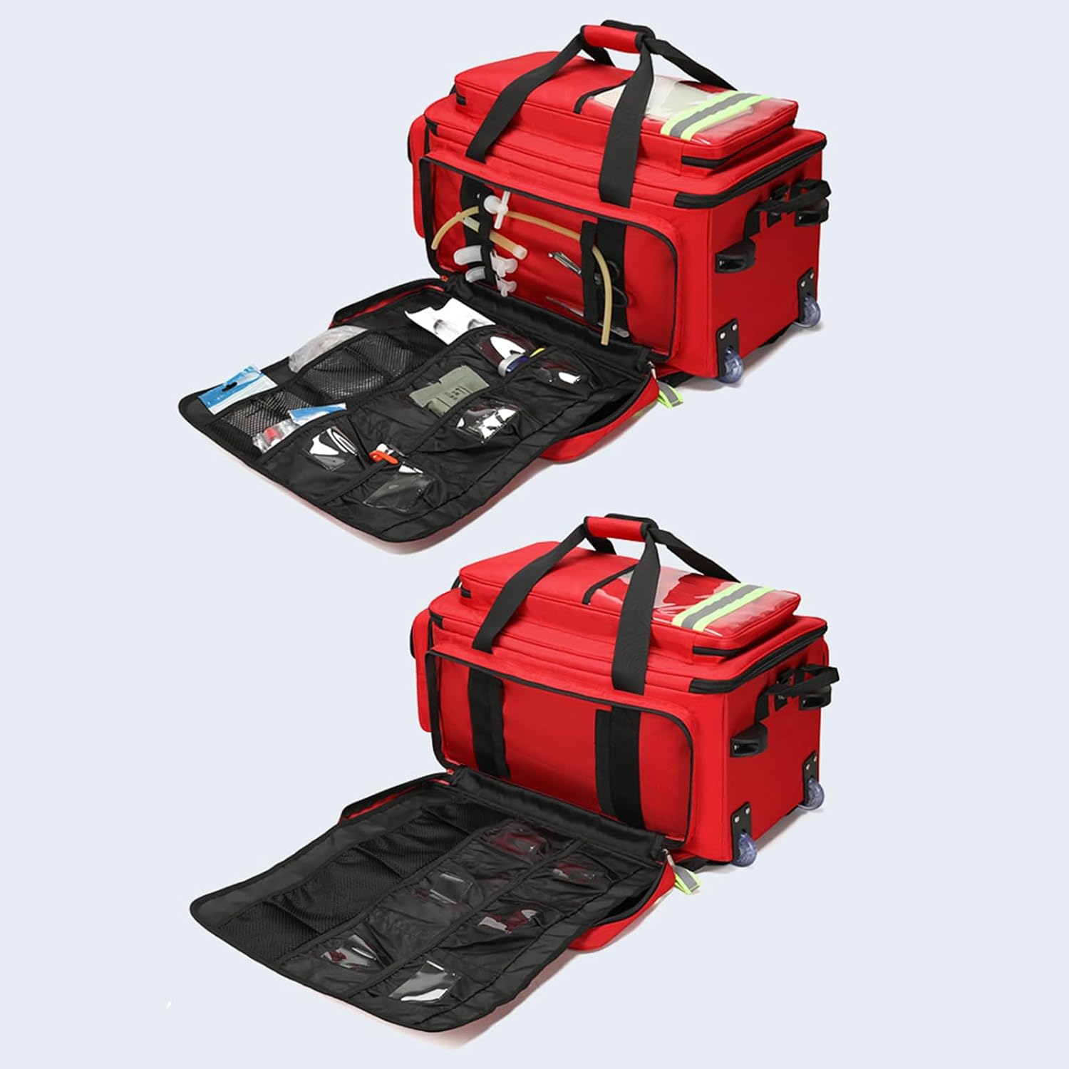 Rolling Medical Bag with Wheels, Large Capacity Medical Trolley Bag Empty, W/Reflective Strips & a Pull Handle, Multi-Pocket Design, for Home Health Nurses, Doctors