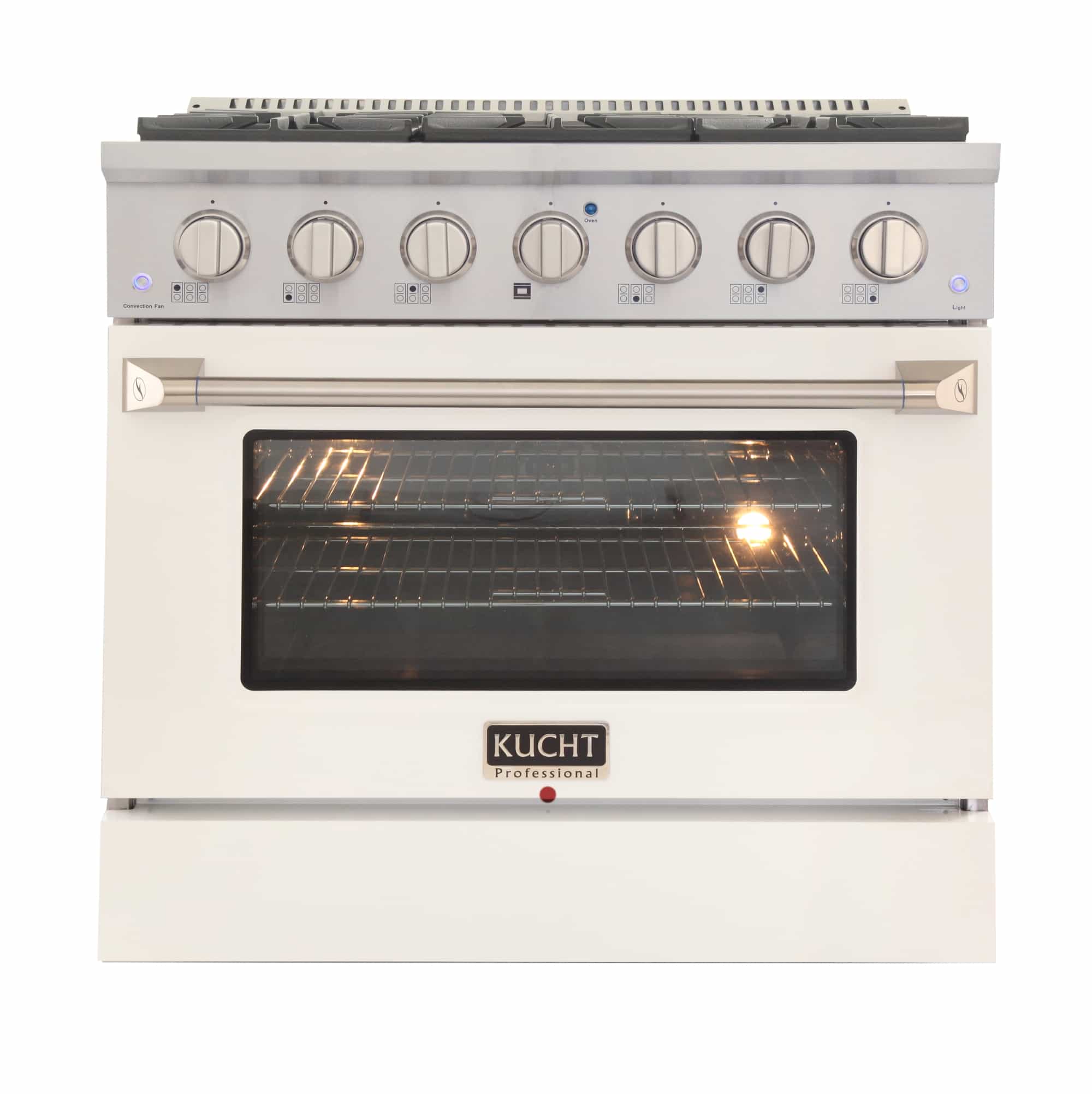 Kucht 36-Inch Pro-Style Dual Fuel Range with Propane Gas in Stainless Steel with White Oven Door (KDF362/LP-W)