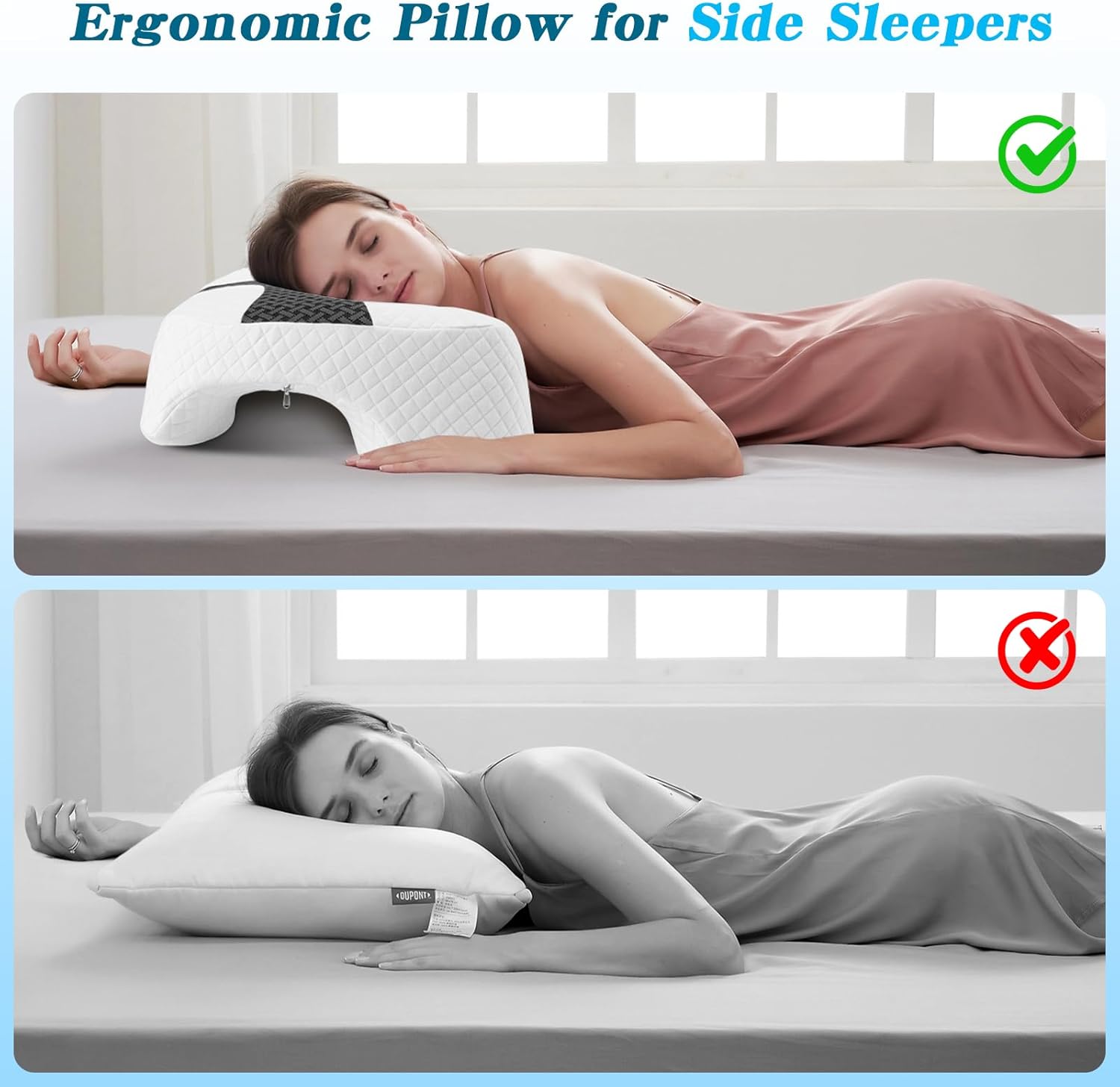 Side Sleeper Pillow with Arm Hole, Shoulder Relief System, Arm Pillow for Neck and Shoulder Pain, Premium Memory Foam, Suitable for Side, Back and Stomach Sleepers - Grey