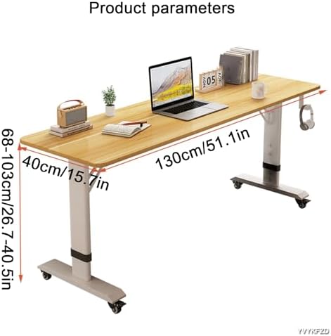 Overbed Table with Wheels, Bedside Table Height Adjustable, Portable Over Bed Table, Standing Over Bed Desk for Hospital and Home Use,Warm White-59.0in/150cm