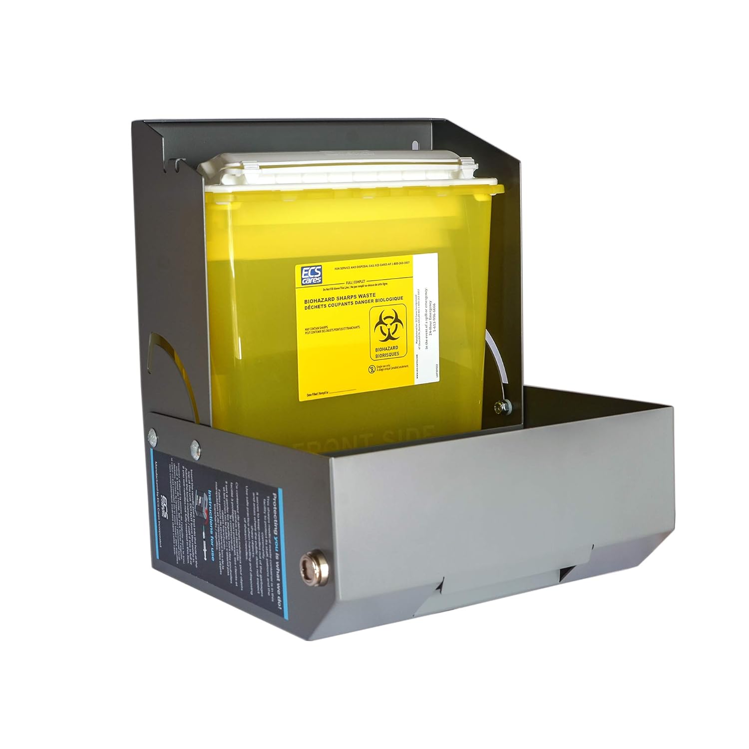 AP5 Sharps Disposal Needle Box Container Wall Mount, 12 Gauge Steel Tamper Proof Premium Powder Coated, 5.4 Quart Grey Sharps Container