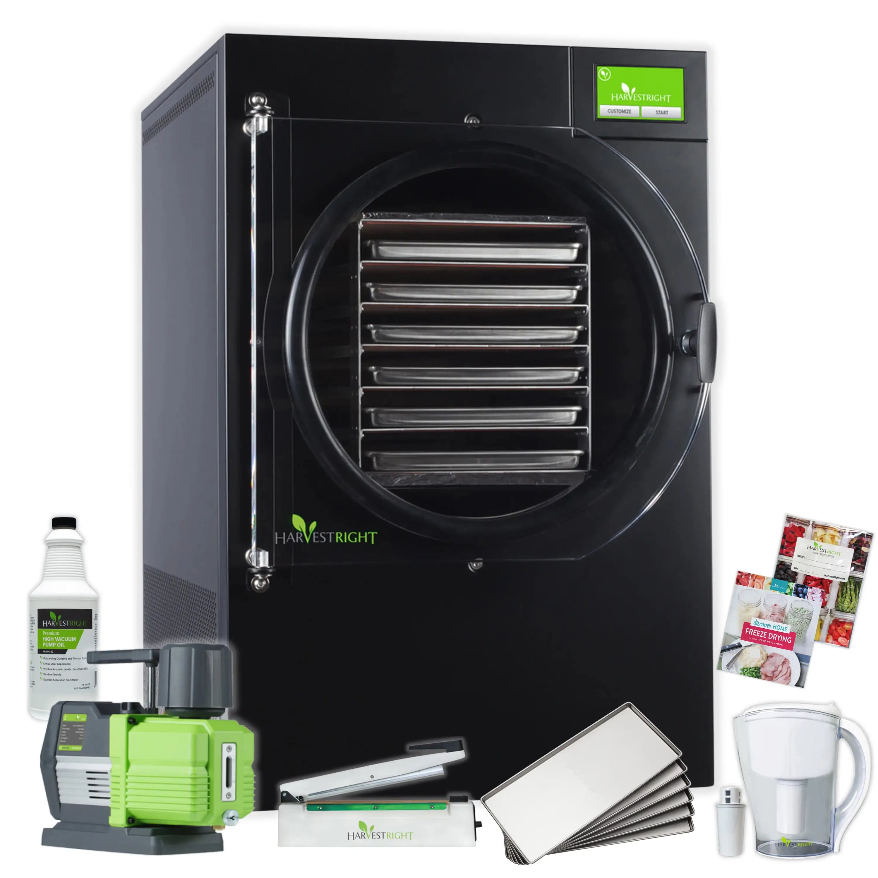Harvest Right Home Freeze Dyer with Premier Vacuum Pump, 6 Tray & Mylar Starter Kit in Black, Large (N-HRFDLBK-PP)