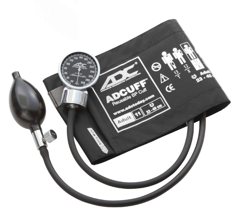 ADC Diagnostix 700 Premium Professional Pocket Aneroid Sphygmomanometer with Adcuff Nylon Blood Pressure Cuff, Adult, Black