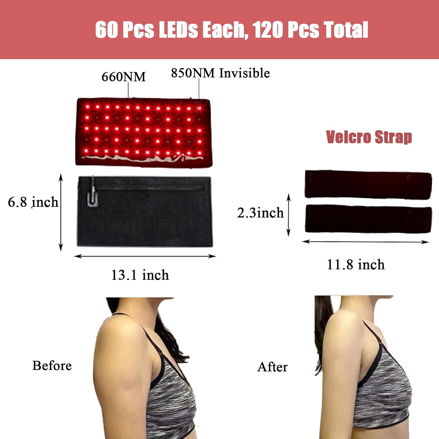 2Pcs Infrared Red Light Thera-py Arm Belt, 660nm and 850nm Red Light Thera-py Arm Wrap with Timer & Brightness Setting Red Light Arm Pad for Arm Knee Shoulder Joints Muscle Pain Relief
