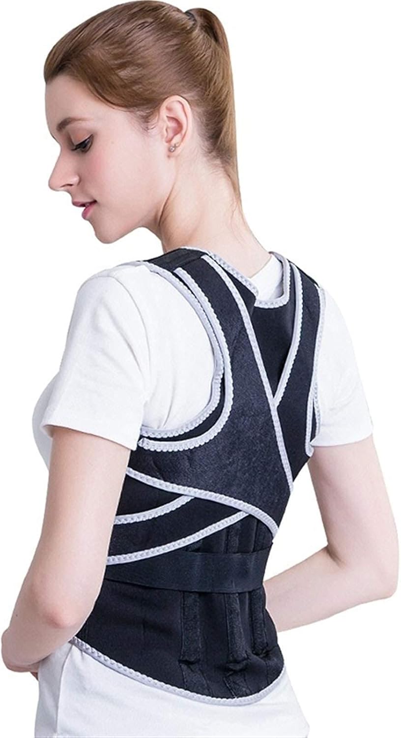Back Waist Posture Corrector Adjustable Adult Correction Belt Waist Trainer Shoulder Lumbar Brace Spine Support Belt Vest,Blue-L,Black-S