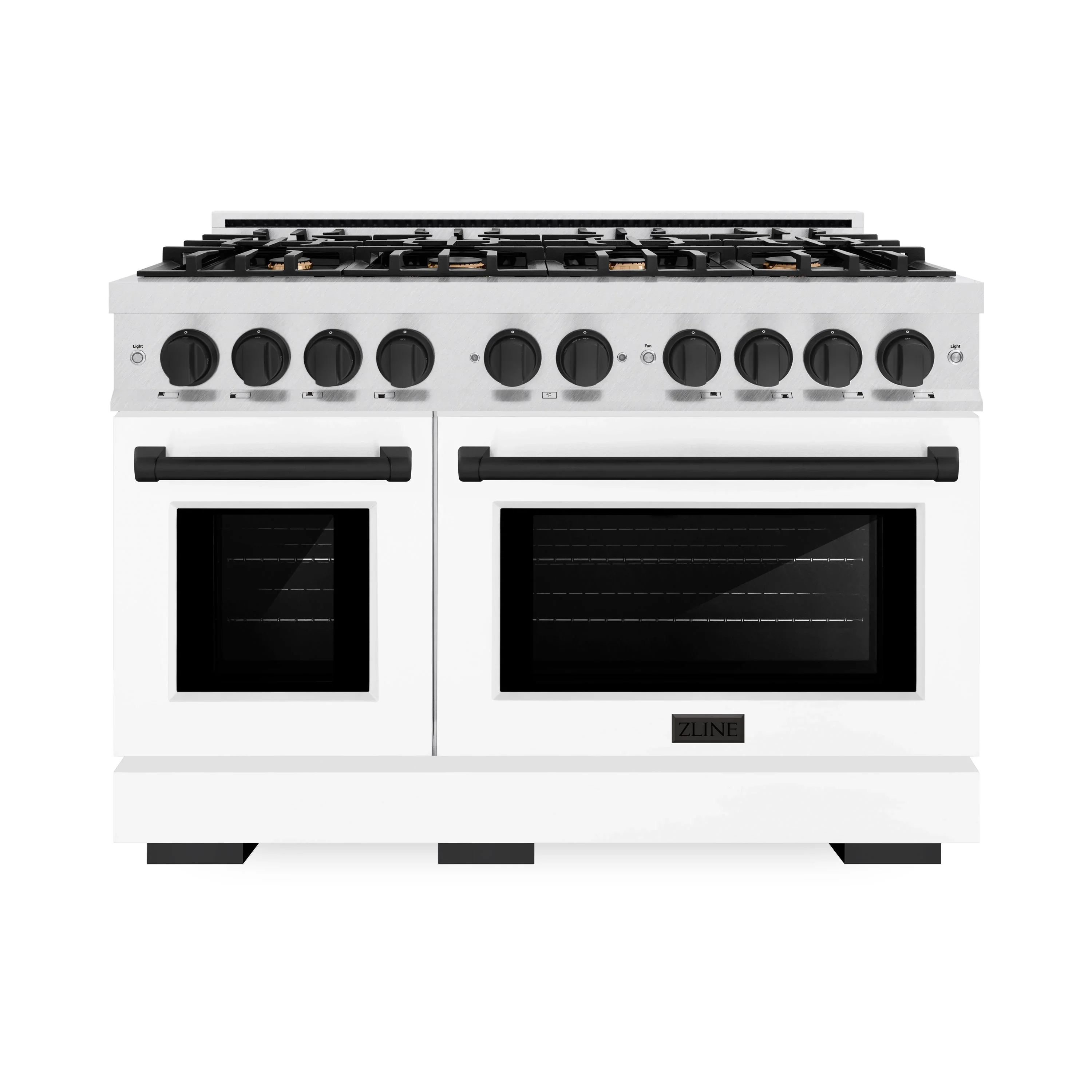 ZLINE Autograph Edition 48-Inch Select Series Gas Range with 8 Gas Burner Cooktop and 6.7 Cu. Ft. Gas Convection Oven in Satin Stainless Steel with White Matte Doors and Matte Black Accents (HGRSZ-WM-48-MB)