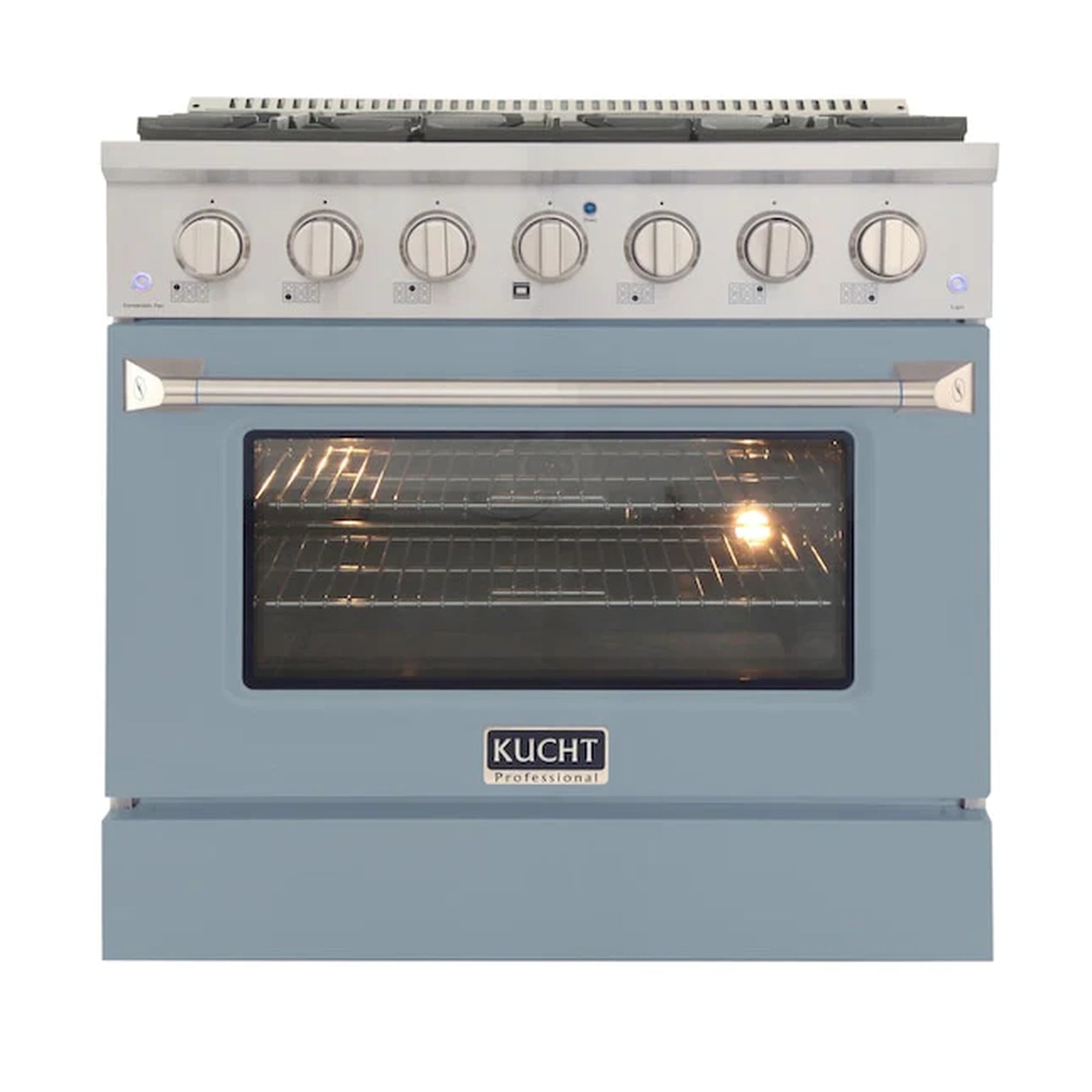 Kucht 36-Inch Pro-Style Dual Fuel Range with 5.2 cu. ft. Electric Oven and 6 Gas Burners in Light Blue (KDF362-LB)
