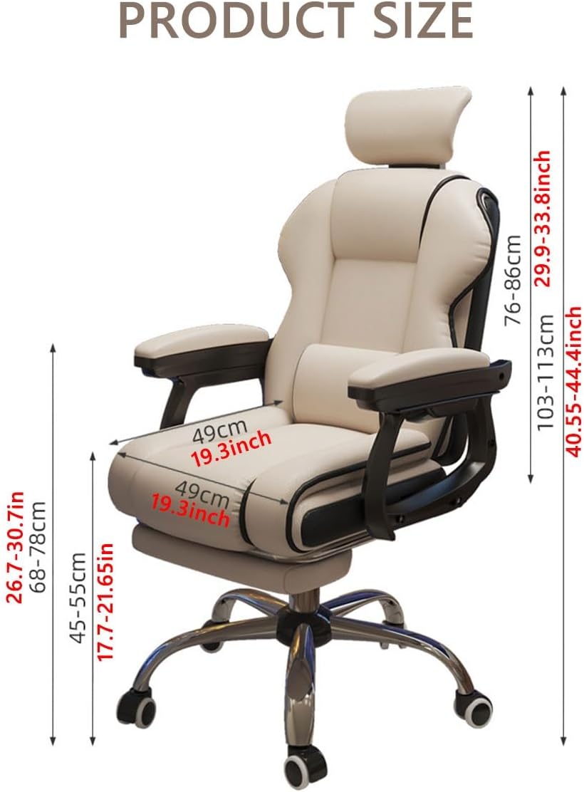 Height Adjustable Chair Swivel Gaming Chair Task Chair with Arms and Wheels,Leather Office Chair Back Support Executive Chair for Adult Computer Chair Latex Cushion/Pin(Beige/B