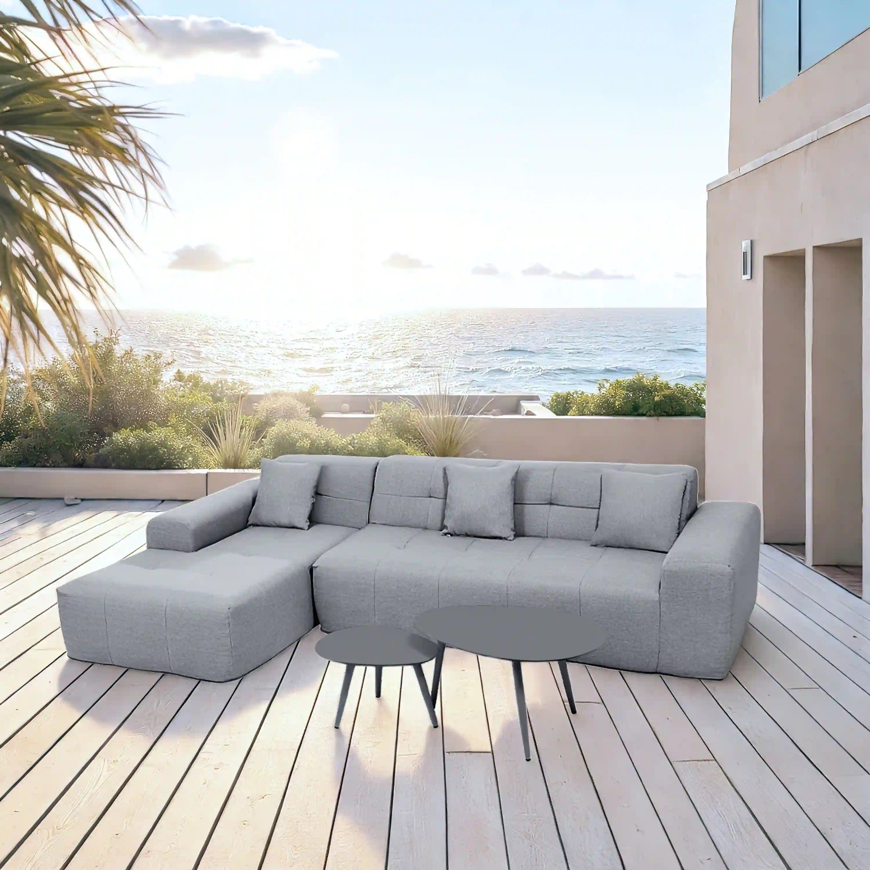 Deko Living 4 Piece Gray Outdoor Compressed Foam Sectional Sofa Lounger and Table Set (COP30018)