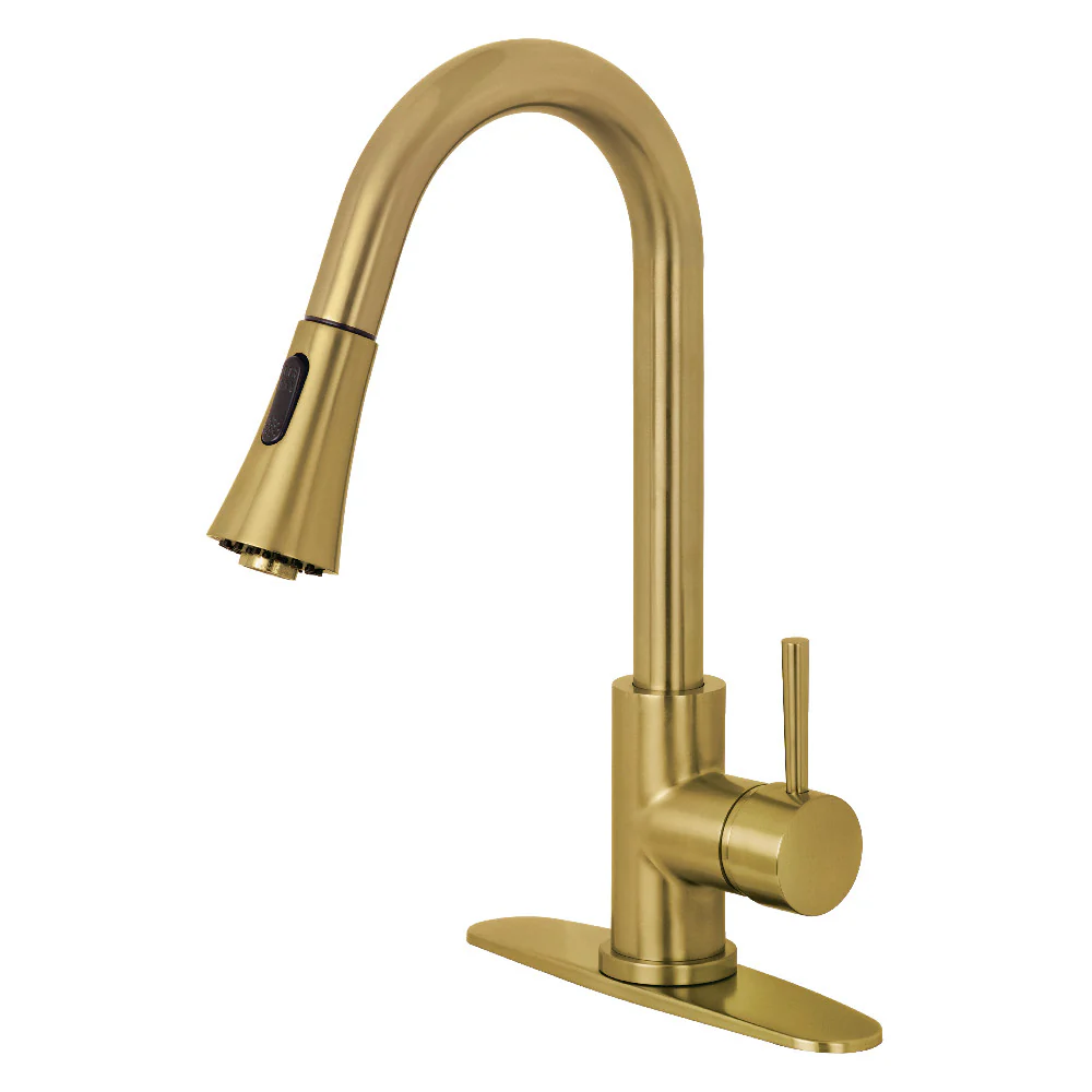 Kingston Brass Gourmetier Concord Single-Handle Pull-Down Kitchen Faucet, Brushed Brass (LS8723DL)